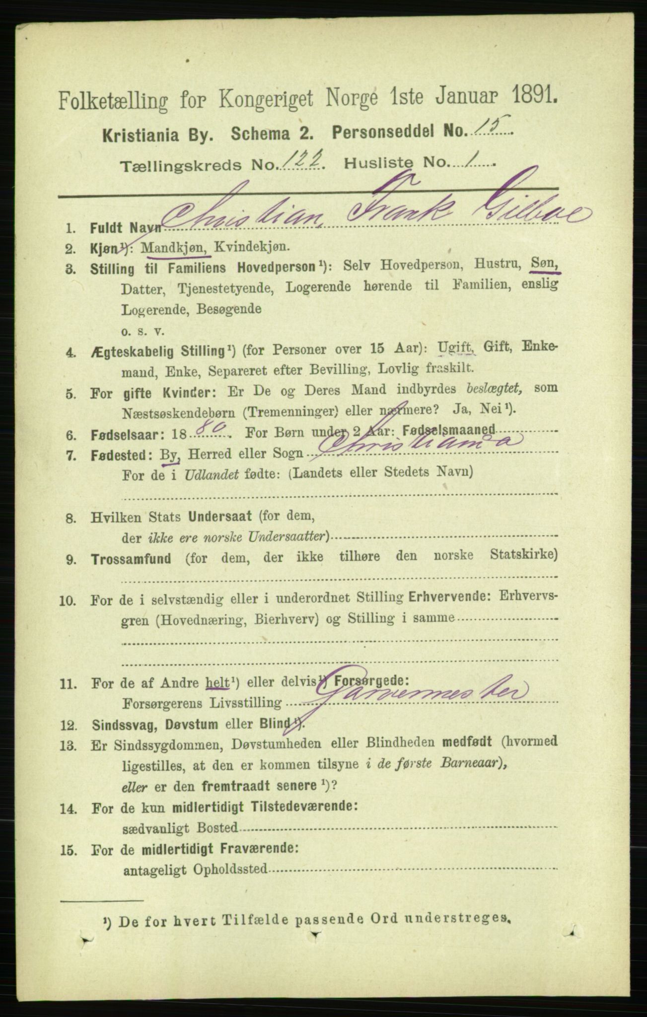 RA, 1891 census for 0301 Kristiania, 1891, p. 64632