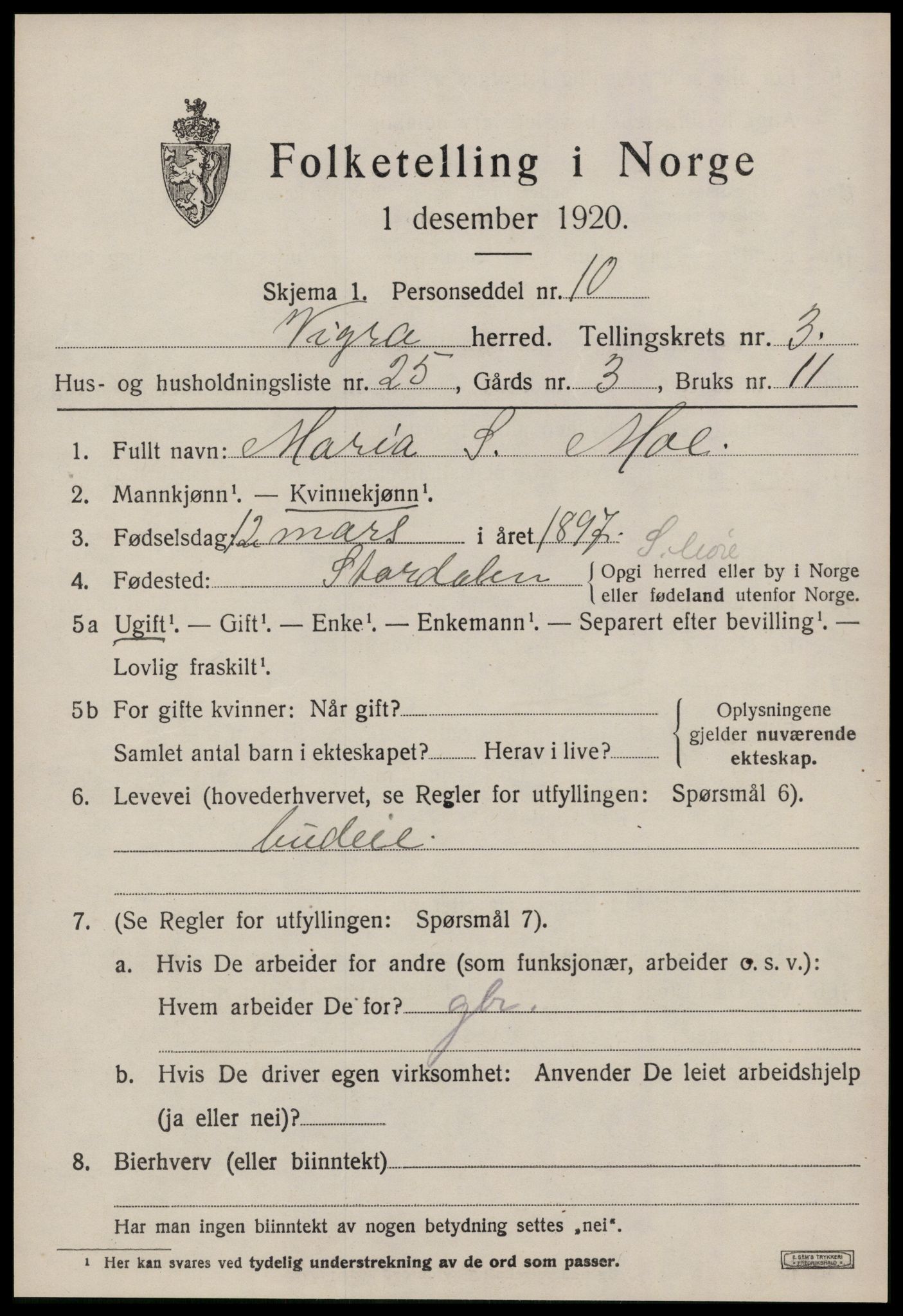SAT, 1920 census for Vigra, 1920, p. 1702