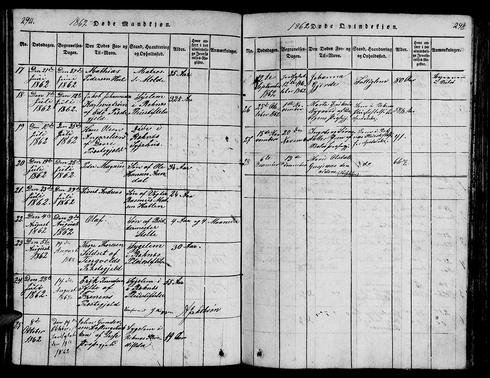 Ministerialprotokoller, klokkerbøker og fødselsregistre - Møre og Romsdal, SAT/A-1454/558/L0700: Parish register (copy) no. 558C01, 1818-1868, p. 294-295