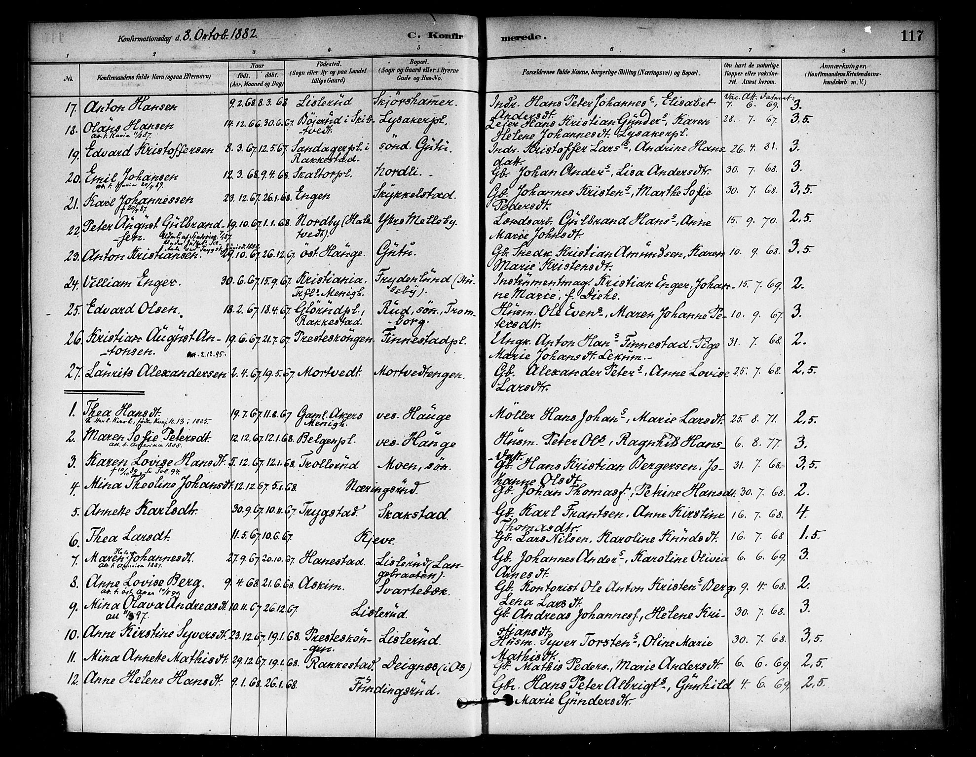 Eidsberg prestekontor Kirkebøker, AV/SAO-A-10905/F/Fa/L0012: Parish register (official) no. I 12, 1879-1901, p. 117