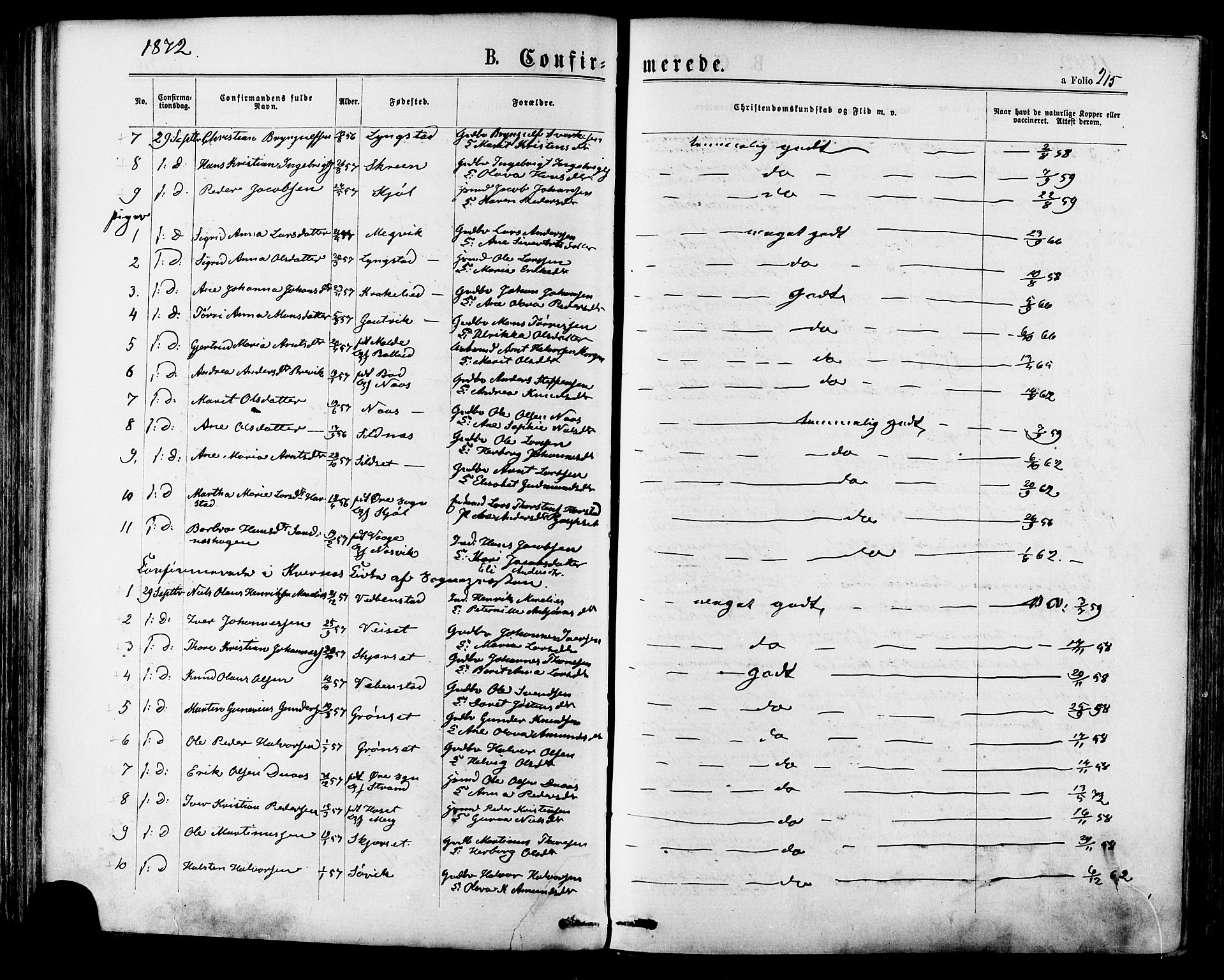 Ministerialprotokoller, klokkerbøker og fødselsregistre - Møre og Romsdal, SAT/A-1454/568/L0805: Parish register (official) no. 568A12 /1, 1869-1884, p. 215