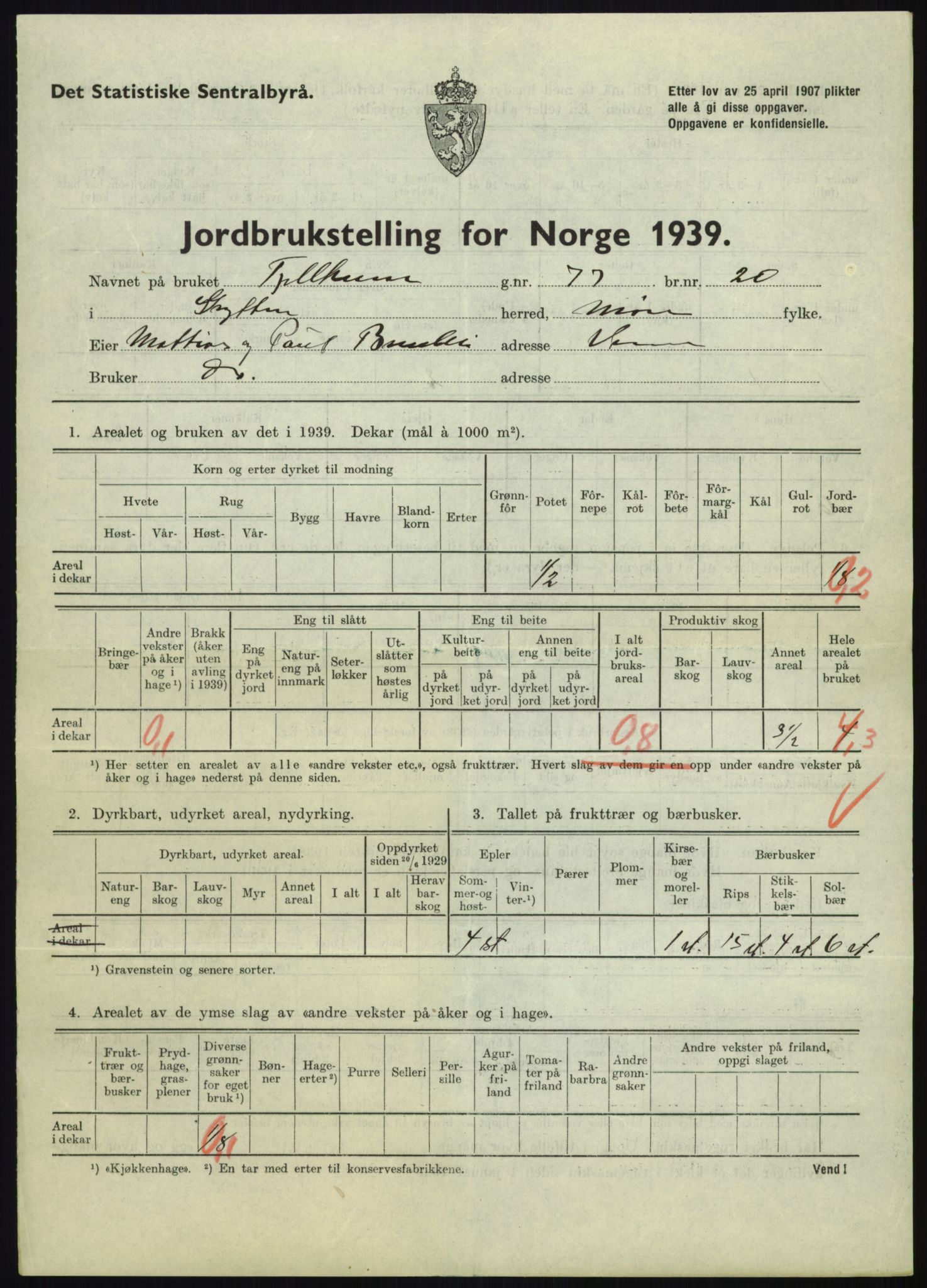 Statistisk sentralbyrå, Næringsøkonomiske emner, Jordbruk, skogbruk, jakt, fiske og fangst, AV/RA-S-2234/G/Gb/L0251: Møre og Romsdal: Voll, Eid, Grytten og Hen, 1939, p. 555