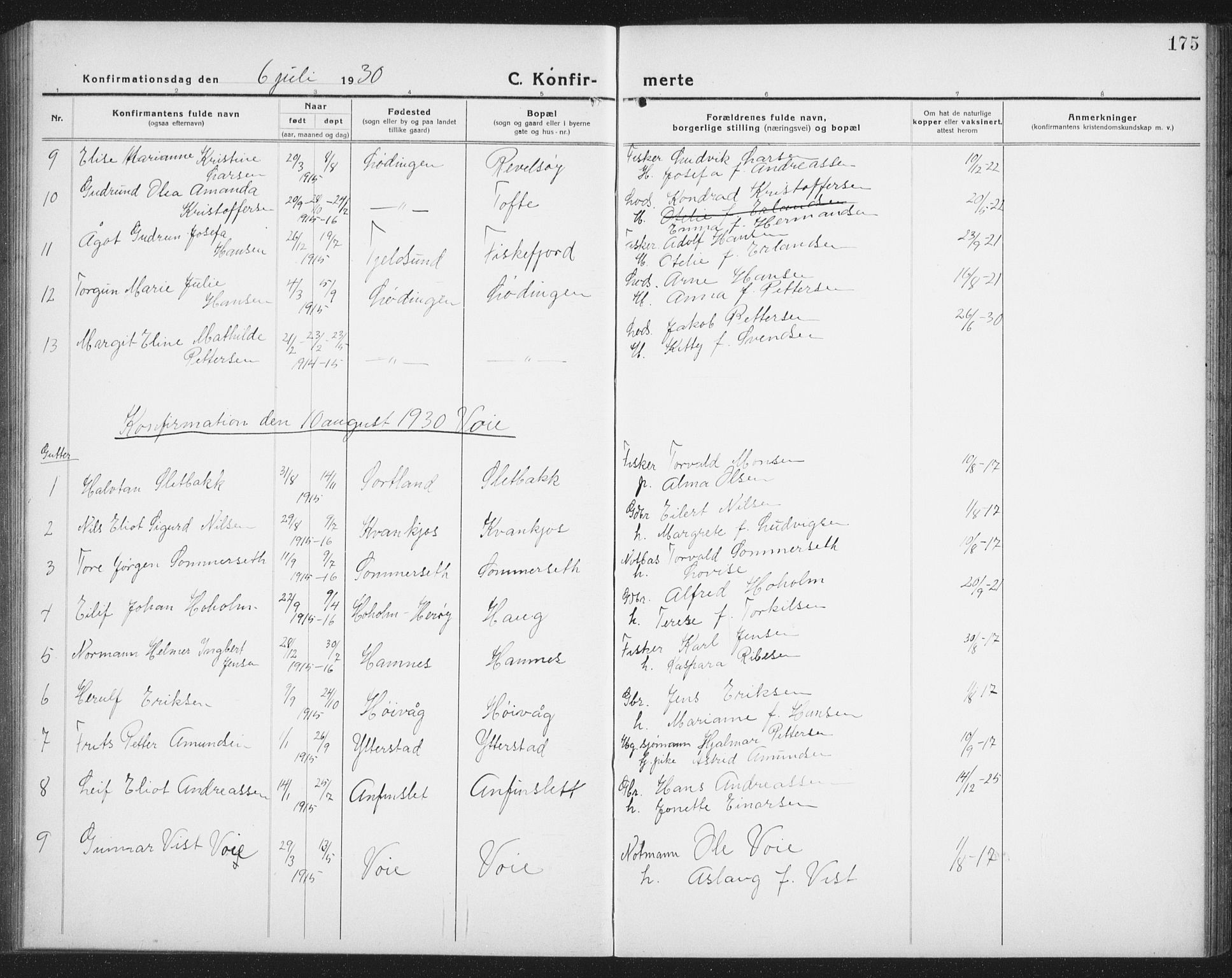 Ministerialprotokoller, klokkerbøker og fødselsregistre - Nordland, SAT/A-1459/872/L1049: Parish register (copy) no. 872C05, 1920-1938, p. 175