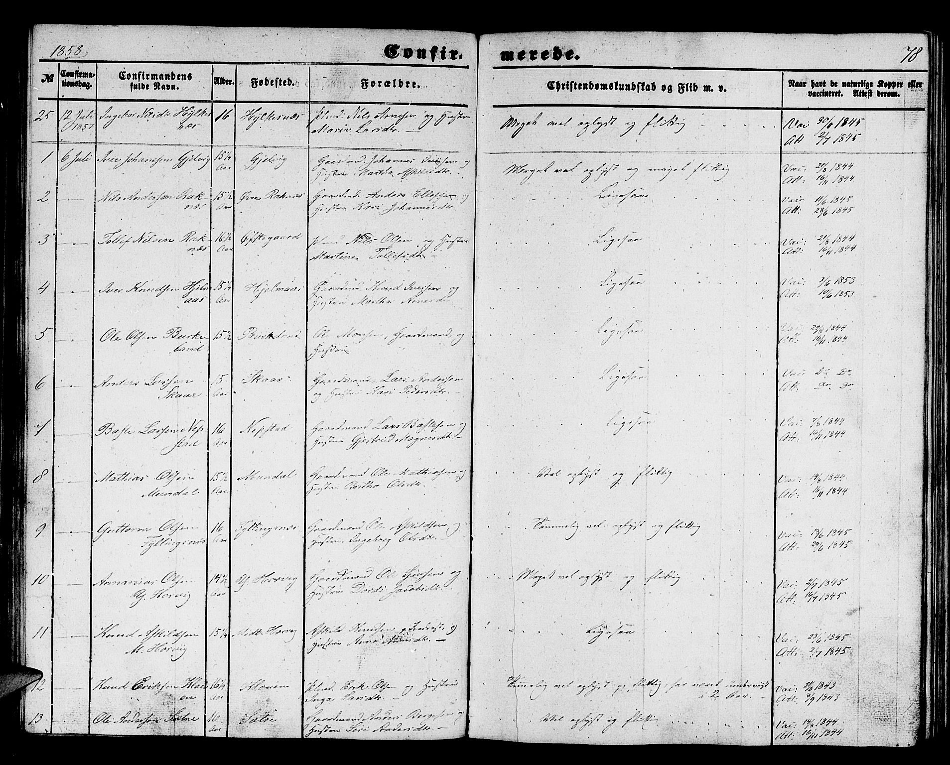 Hamre sokneprestembete, SAB/A-75501/H/Ha/Hab: Parish register (copy) no. B 1, 1852-1863, p. 78