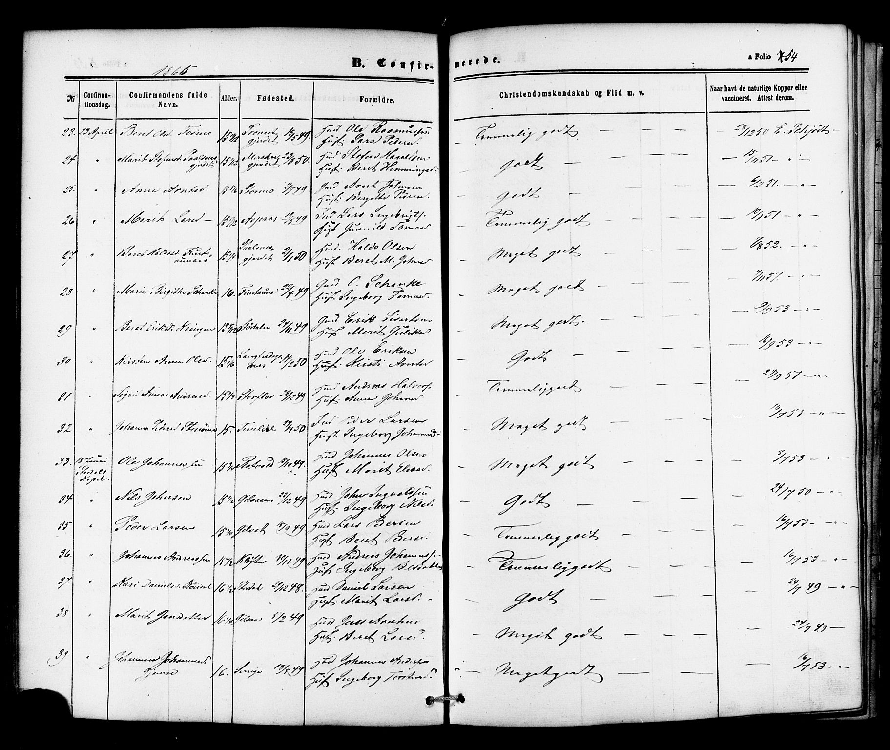 Ministerialprotokoller, klokkerbøker og fødselsregistre - Nord-Trøndelag, SAT/A-1458/706/L0041: Parish register (official) no. 706A02, 1862-1877, p. 54