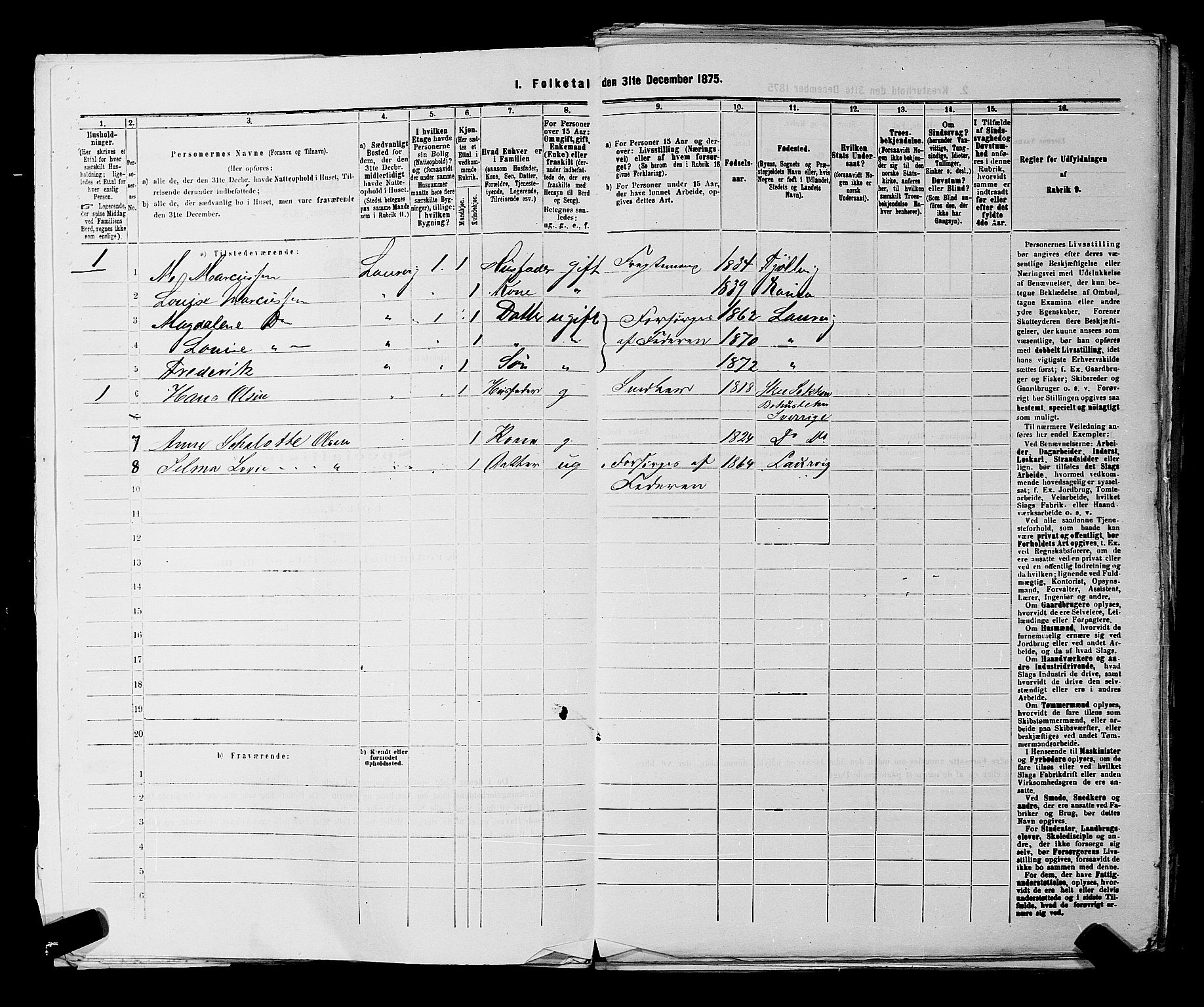 SAKO, 1875 census for 0707P Larvik, 1875, p. 39
