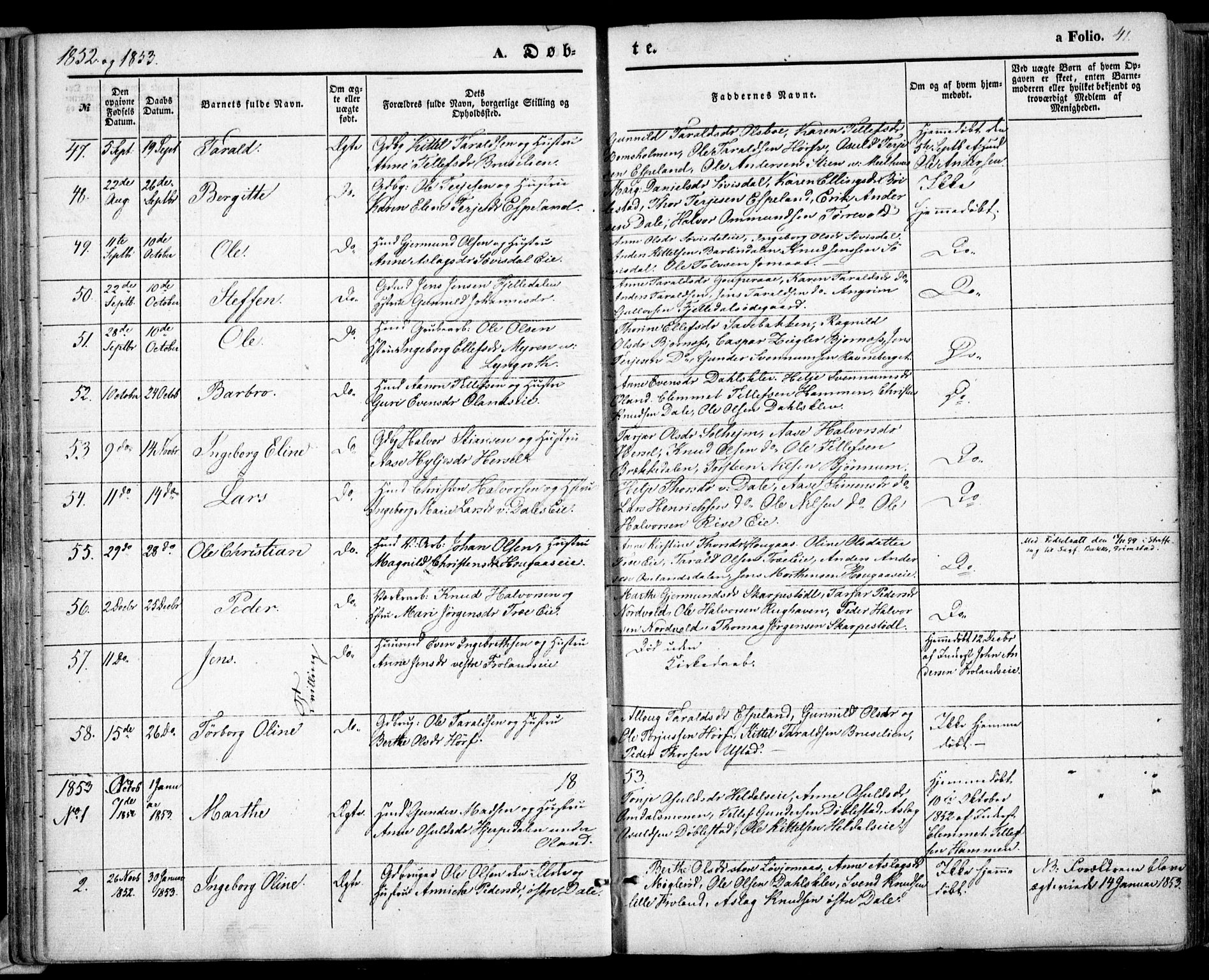 Froland sokneprestkontor, SAK/1111-0013/F/Fa/L0002: Parish register (official) no. A 2, 1845-1863, p. 41