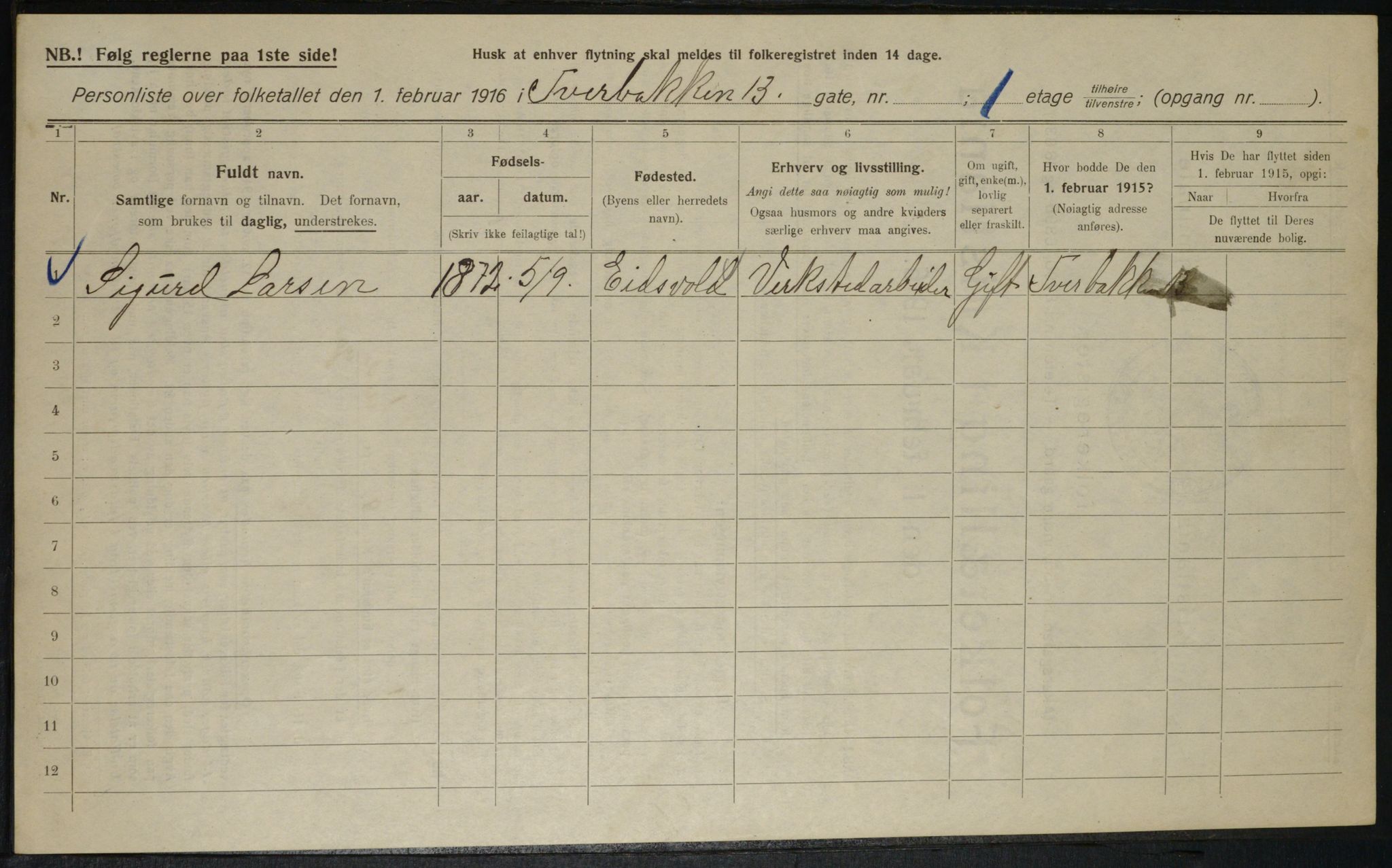 OBA, Municipal Census 1916 for Kristiania, 1916, p. 120665