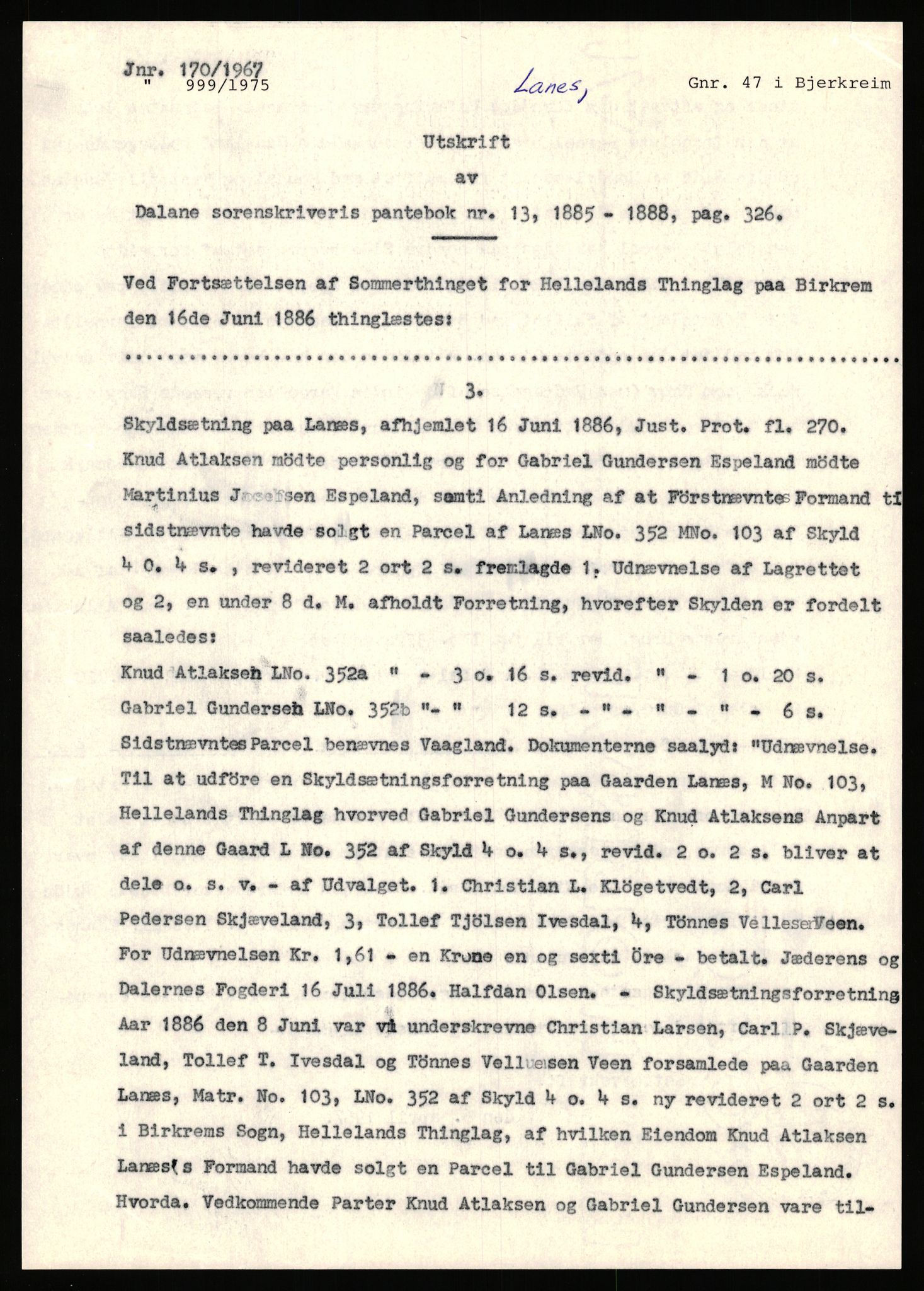 Statsarkivet i Stavanger, SAST/A-101971/03/Y/Yj/L0052: Avskrifter sortert etter gårdsnavn: Landråk  - Leidland, 1750-1930, p. 35