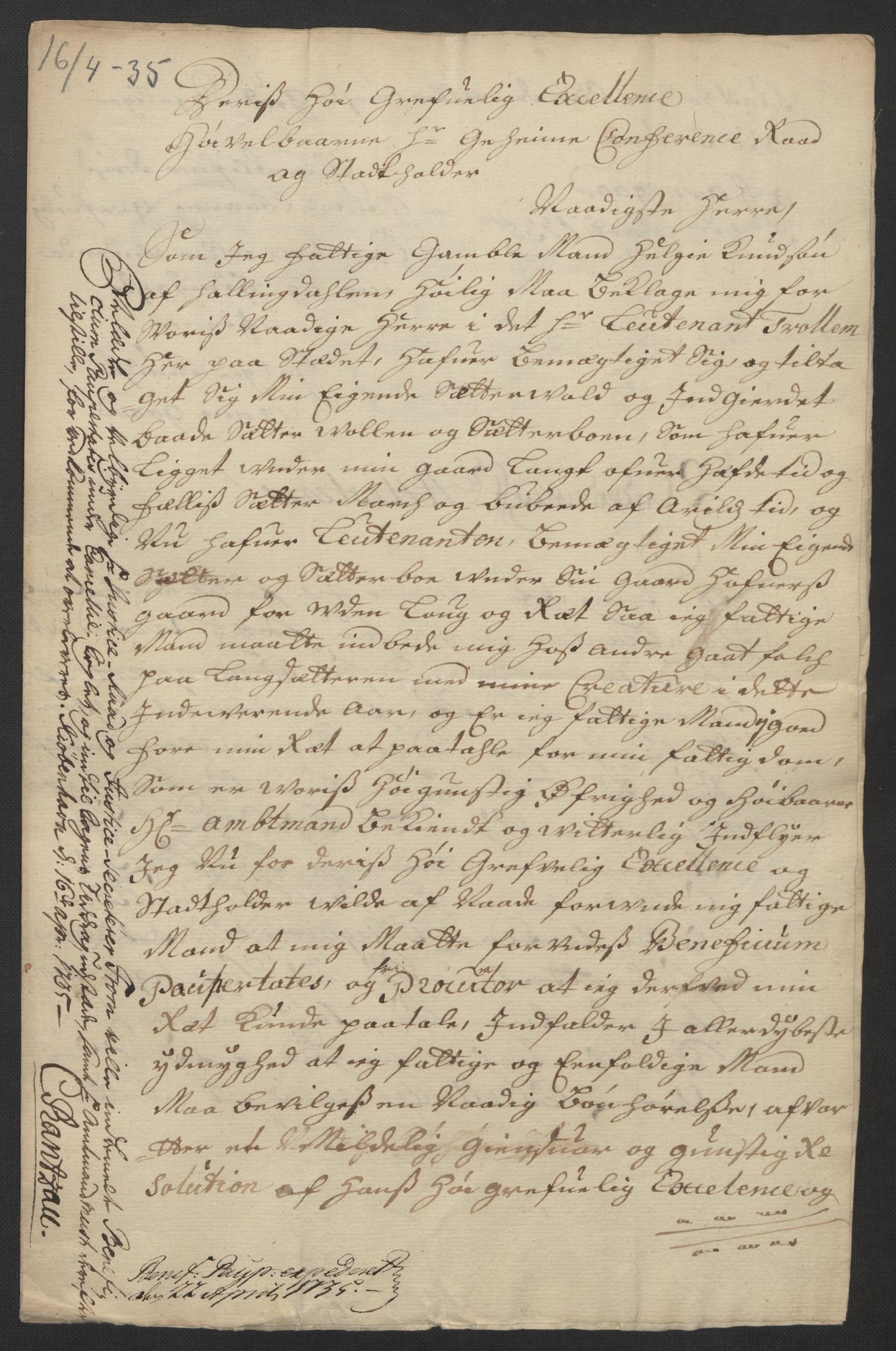 Stattholderembetet 1572-1771, AV/RA-EA-2870/Ef/L0108: Brev fra embetsmenn og andre, 1735-1736, p. 23