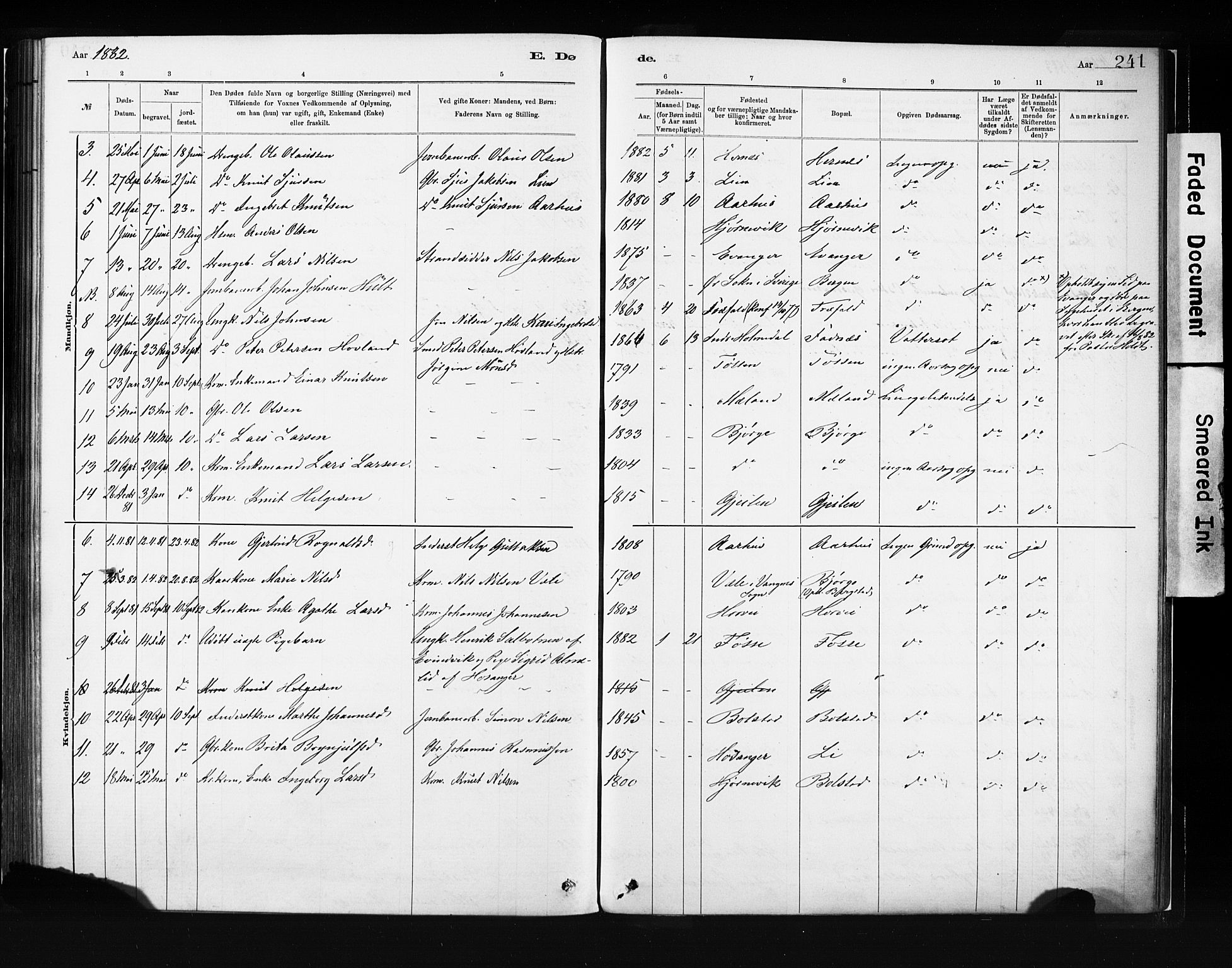 Evanger sokneprestembete, SAB/A-99924: Parish register (official) no. A 1, 1877-1899, p. 241