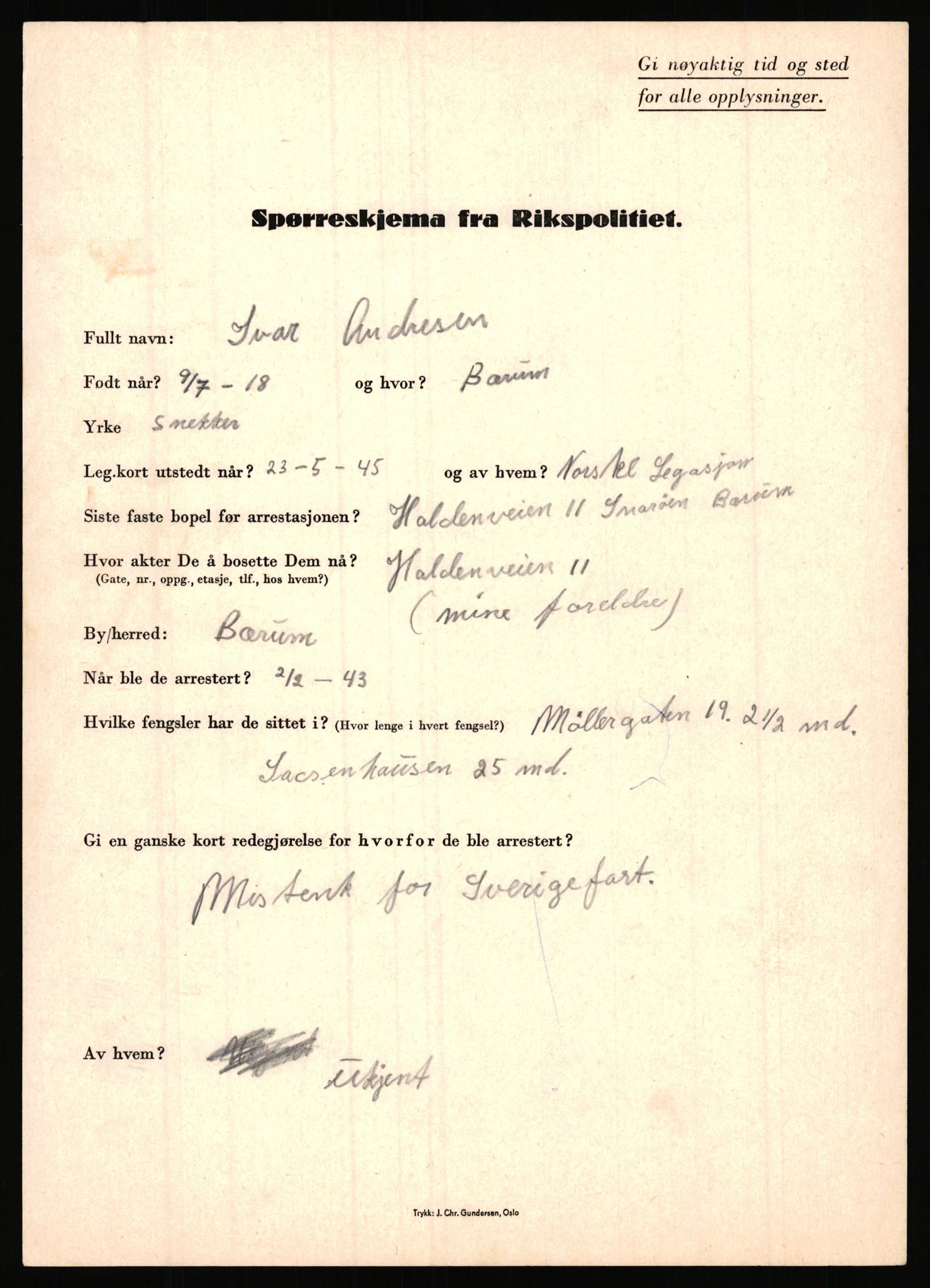 Rikspolitisjefen, AV/RA-S-1560/L/L0001: Abelseth, Rudolf - Berentsen, Odd, 1940-1945, p. 713