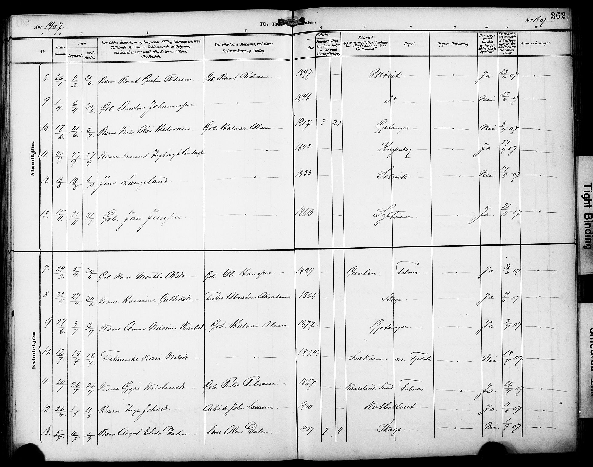 Fjell sokneprestembete, SAB/A-75301/H/Hab: Parish register (copy) no. A 5, 1899-1918, p. 362