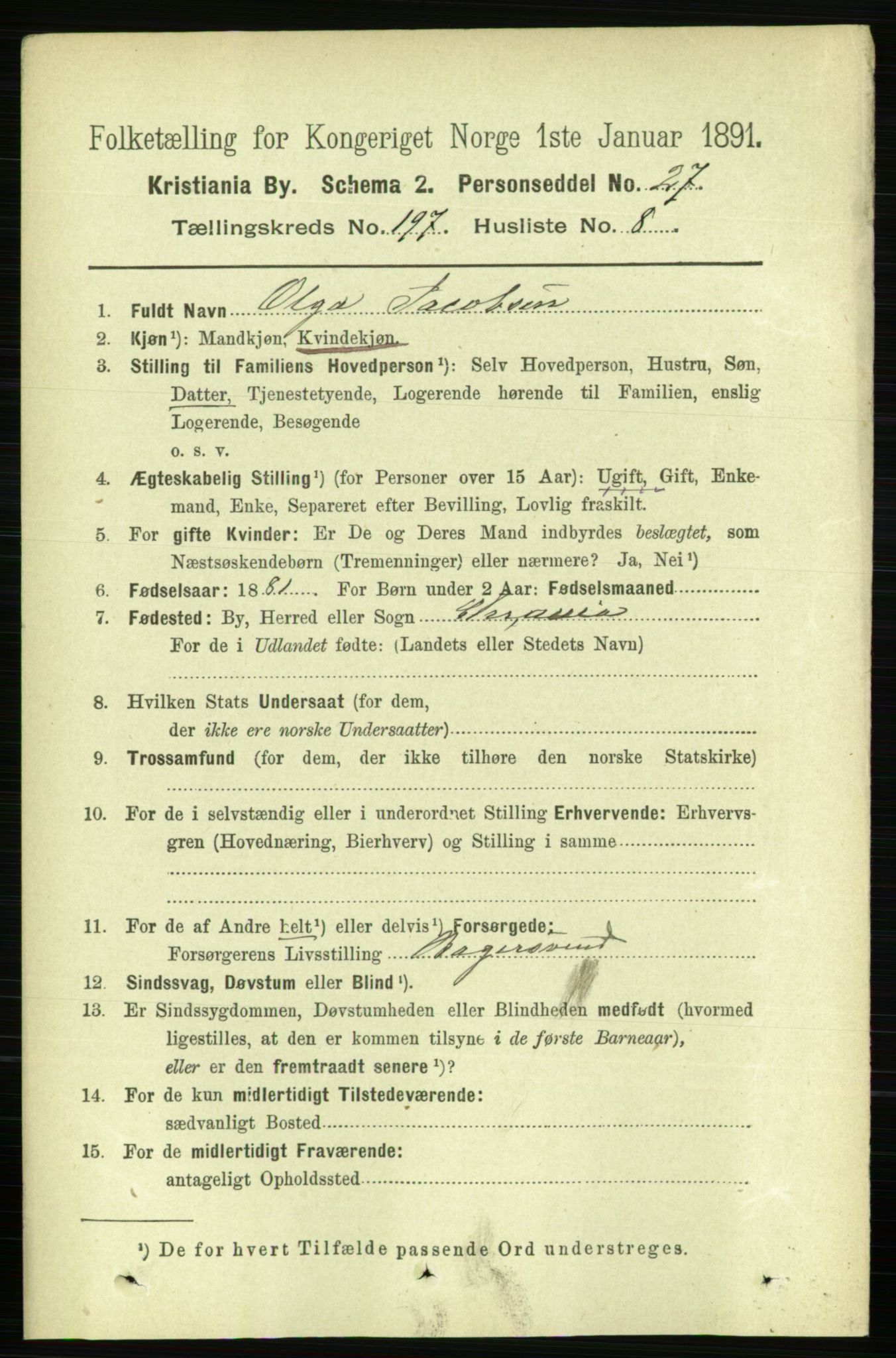 RA, 1891 census for 0301 Kristiania, 1891, p. 118984