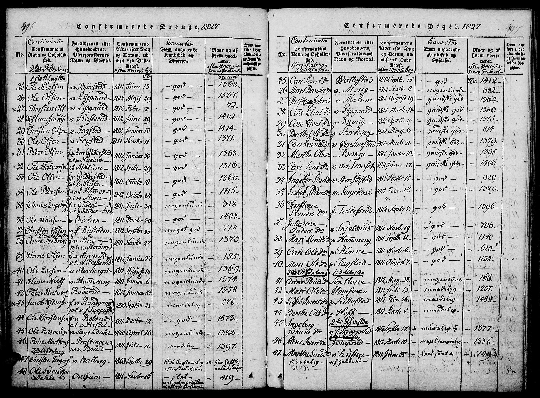 Fåberg prestekontor, SAH/PREST-086/H/Ha/Haa/L0003: Parish register (official) no. 3, 1818-1833, p. 496-497