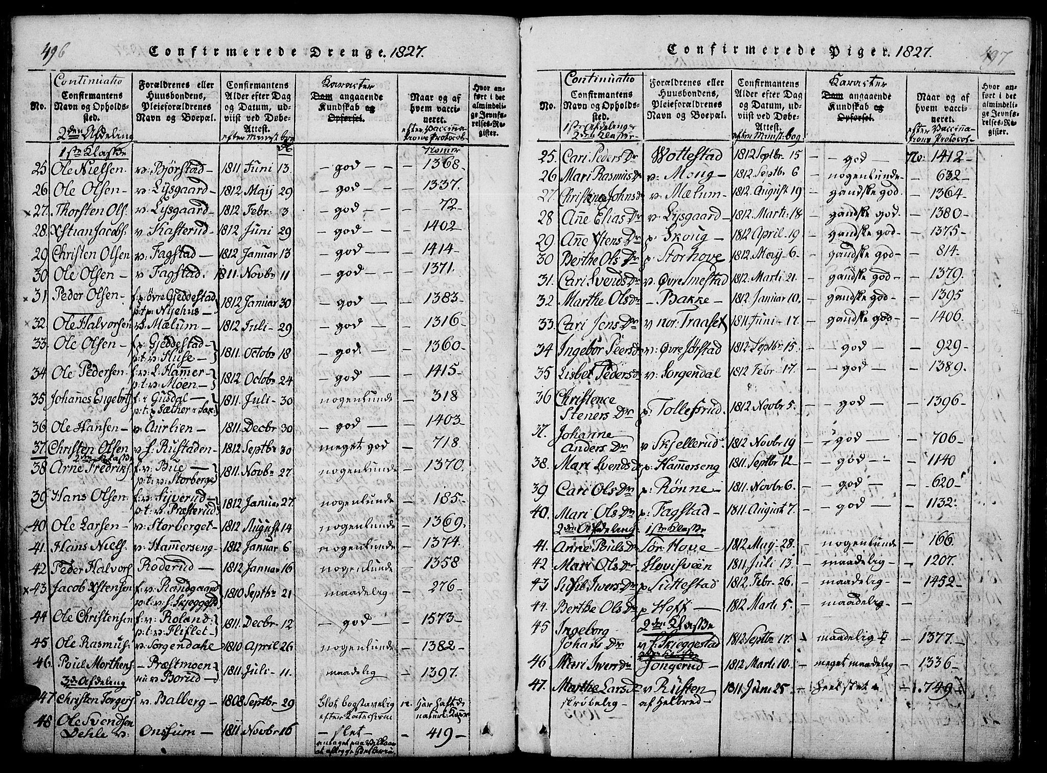 Fåberg prestekontor, AV/SAH-PREST-086/H/Ha/Haa/L0003: Parish register (official) no. 3, 1818-1833, p. 496-497