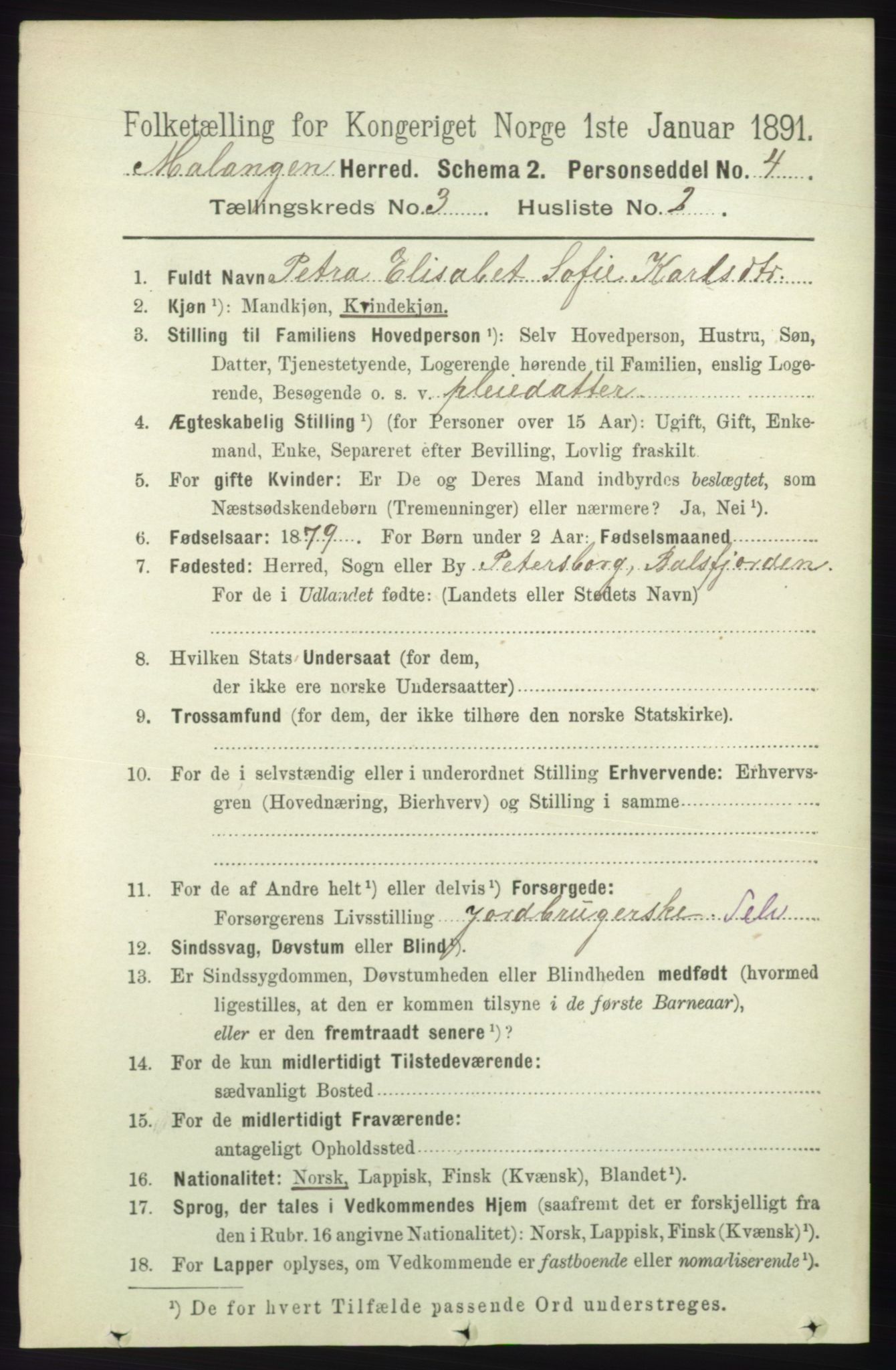 RA, 1891 census for 1932 Malangen, 1891, p. 745