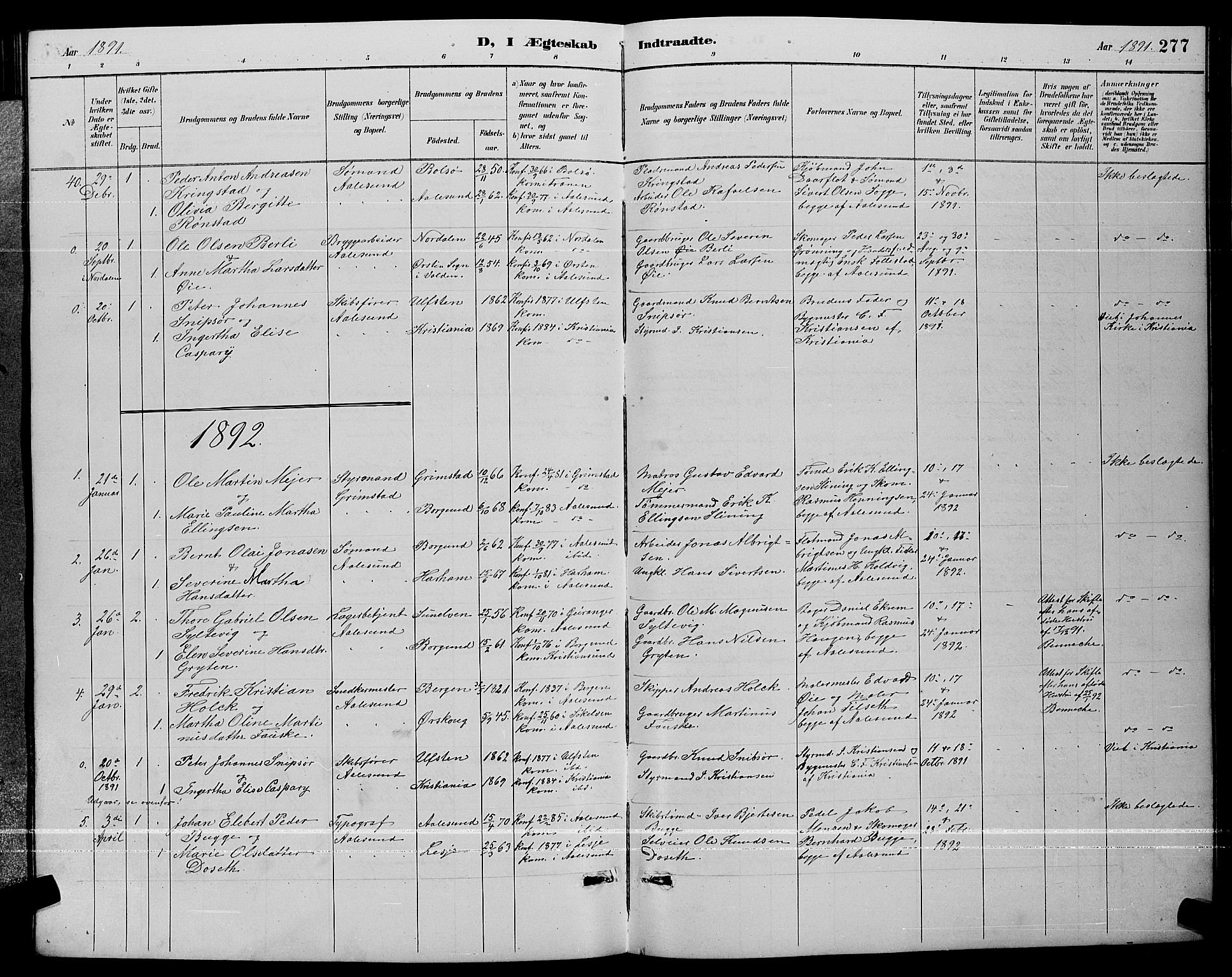 Ministerialprotokoller, klokkerbøker og fødselsregistre - Møre og Romsdal, AV/SAT-A-1454/529/L0467: Parish register (copy) no. 529C04, 1889-1897, p. 277