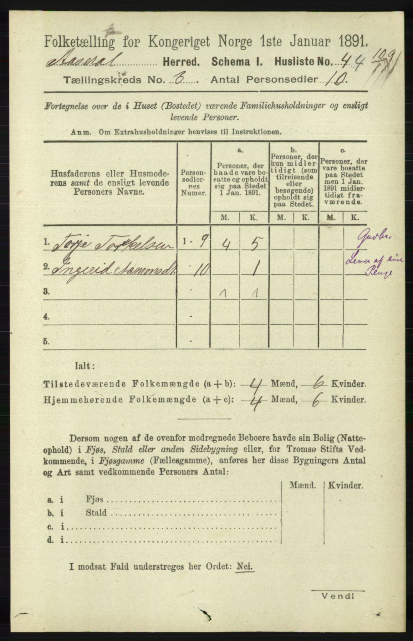 RA, 1891 census for 1026 Åseral, 1891, p. 767