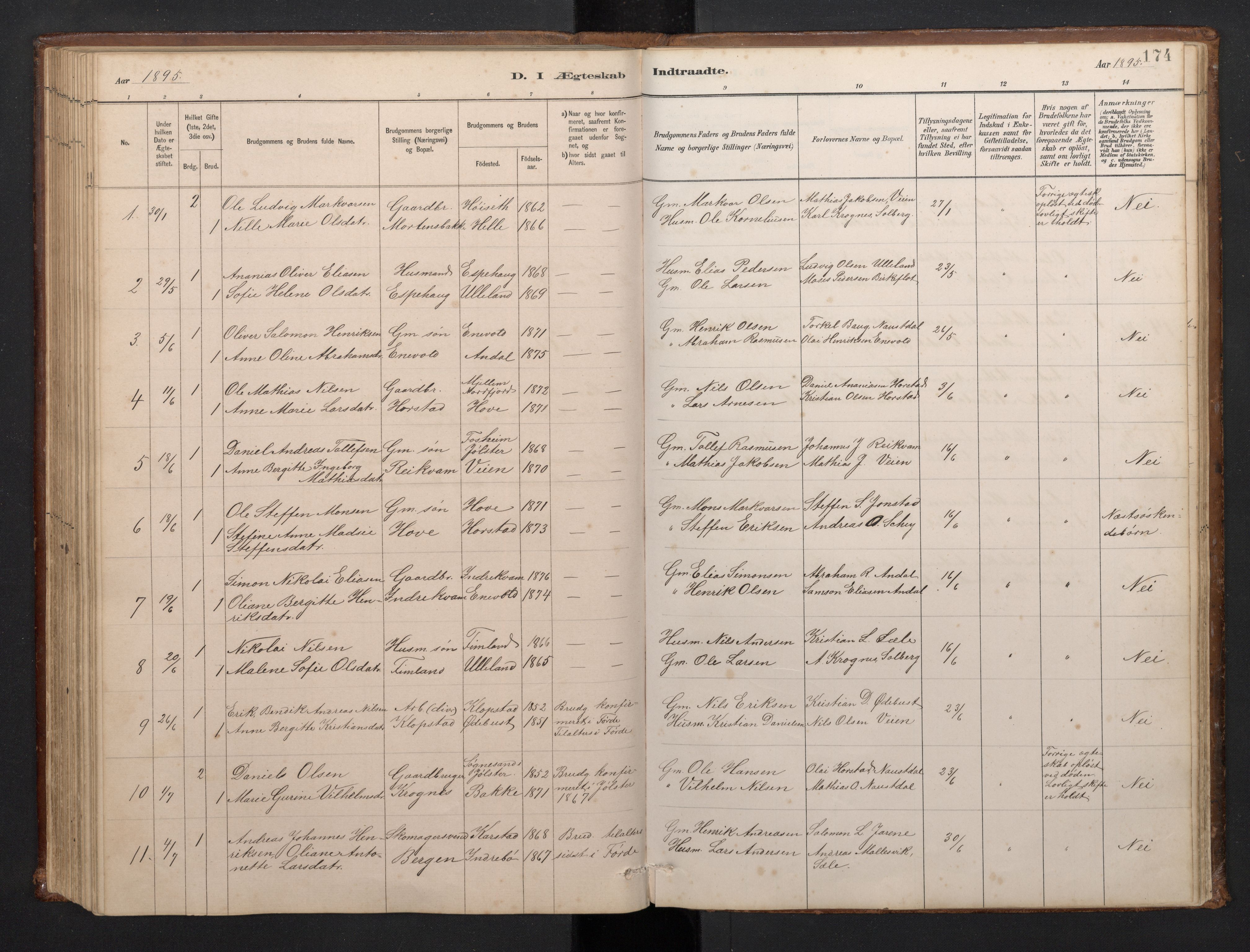 Førde sokneprestembete, SAB/A-79901/H/Hab/Habd/L0003: Parish register (copy) no. D 3, 1881-1897, p. 173b-174a