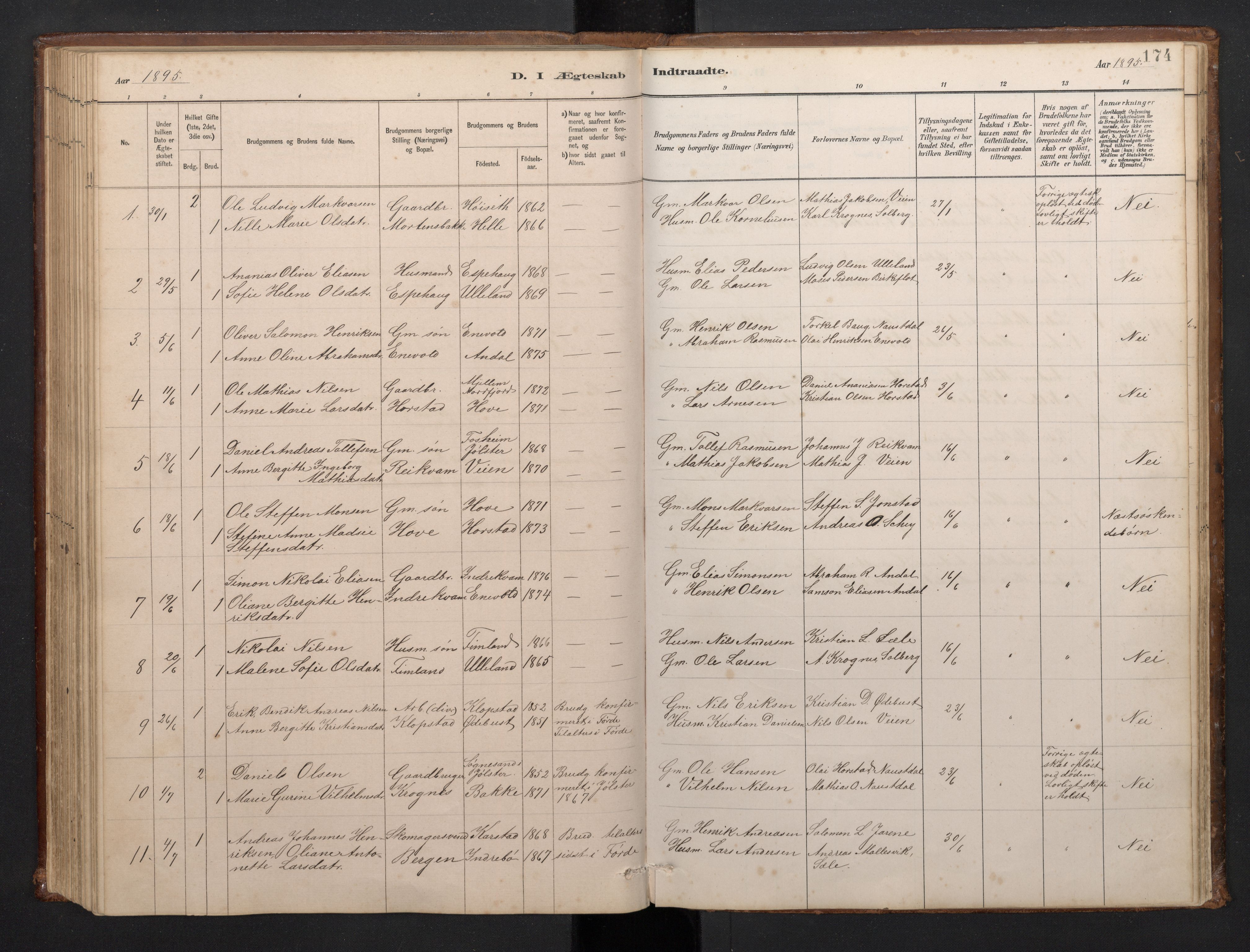 Førde sokneprestembete, AV/SAB-A-79901/H/Hab/Habd/L0003: Parish register (copy) no. D 3, 1881-1897, p. 173b-174a