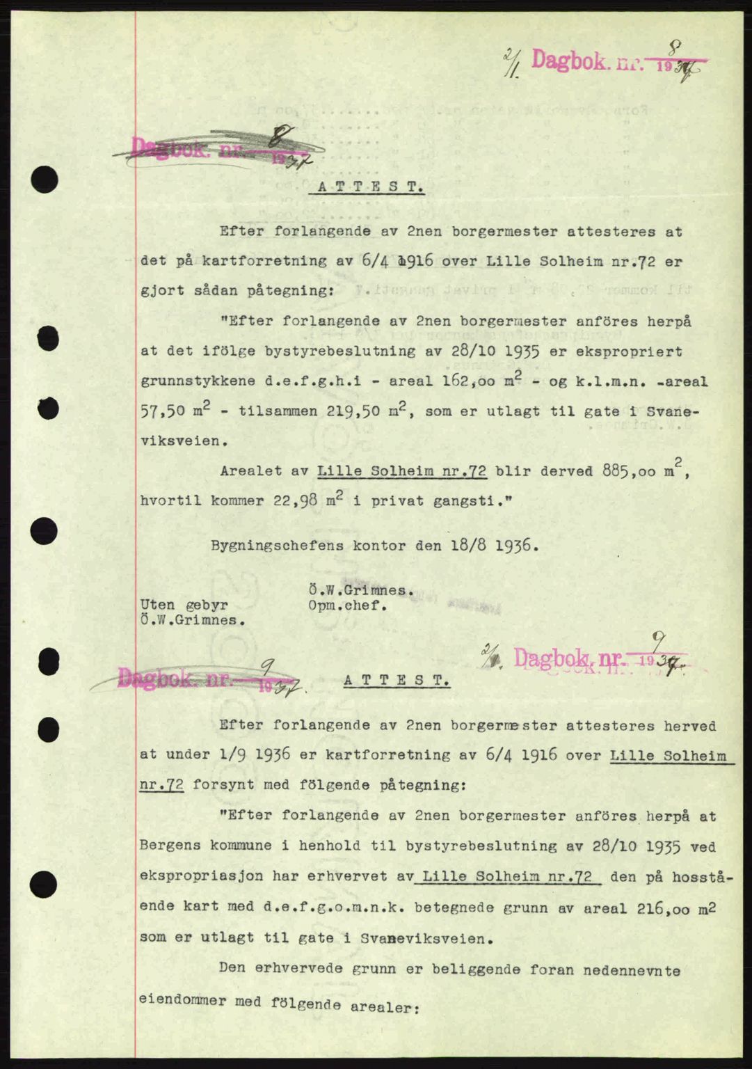 Byfogd og Byskriver i Bergen, AV/SAB-A-3401/03/03Bc/L0004: Mortgage book no. A3-4, 1936-1937, Diary no: : 8/1937