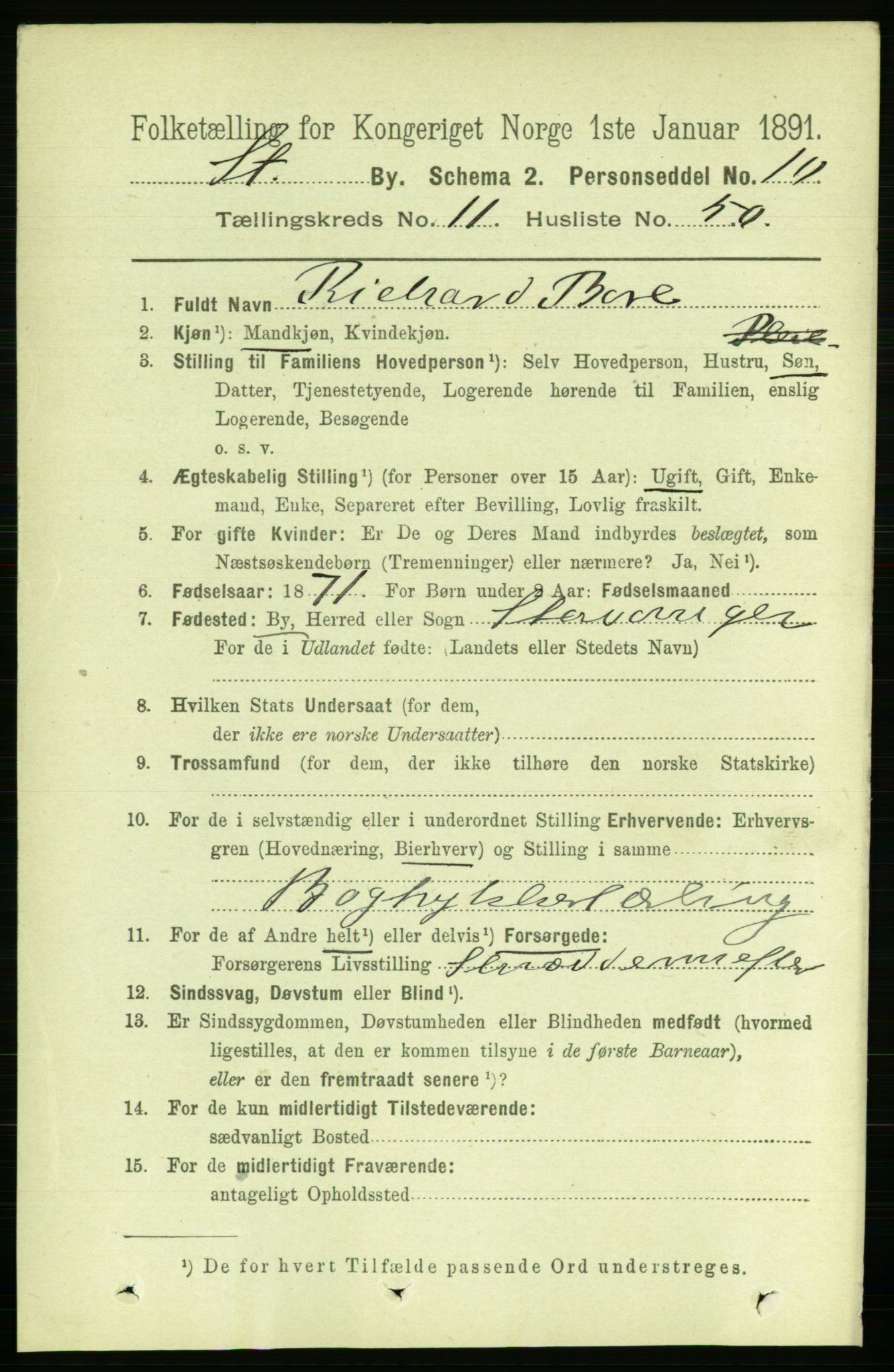 RA, 1891 census for 1103 Stavanger, 1891, p. 14491