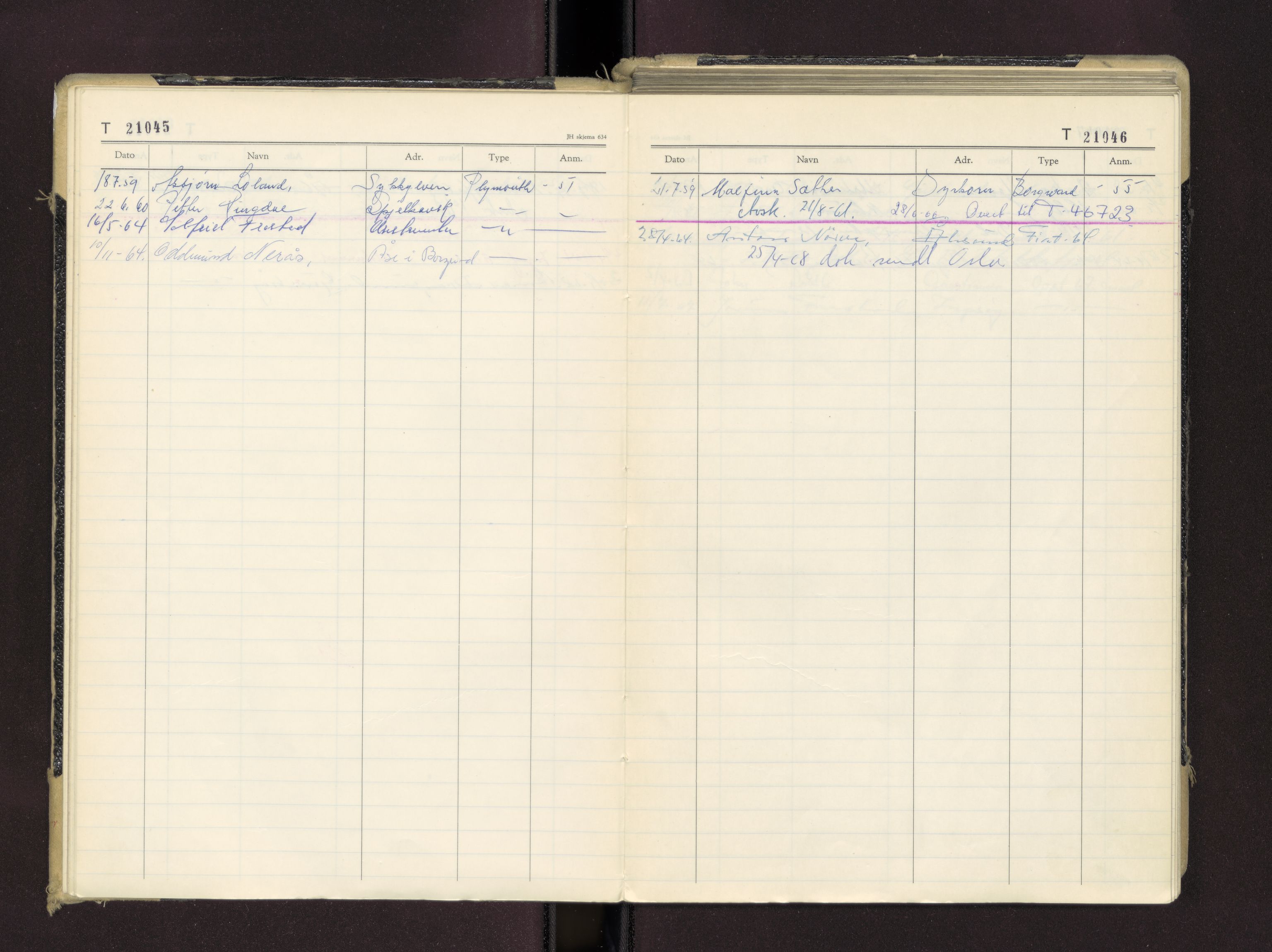 Møre og Romsdal vegkontor - Ålesund trafikkstasjon, AV/SAT-A-4099/F/Fc/L0016: Bilregister; T 21000 - T 21499, 1955-1970