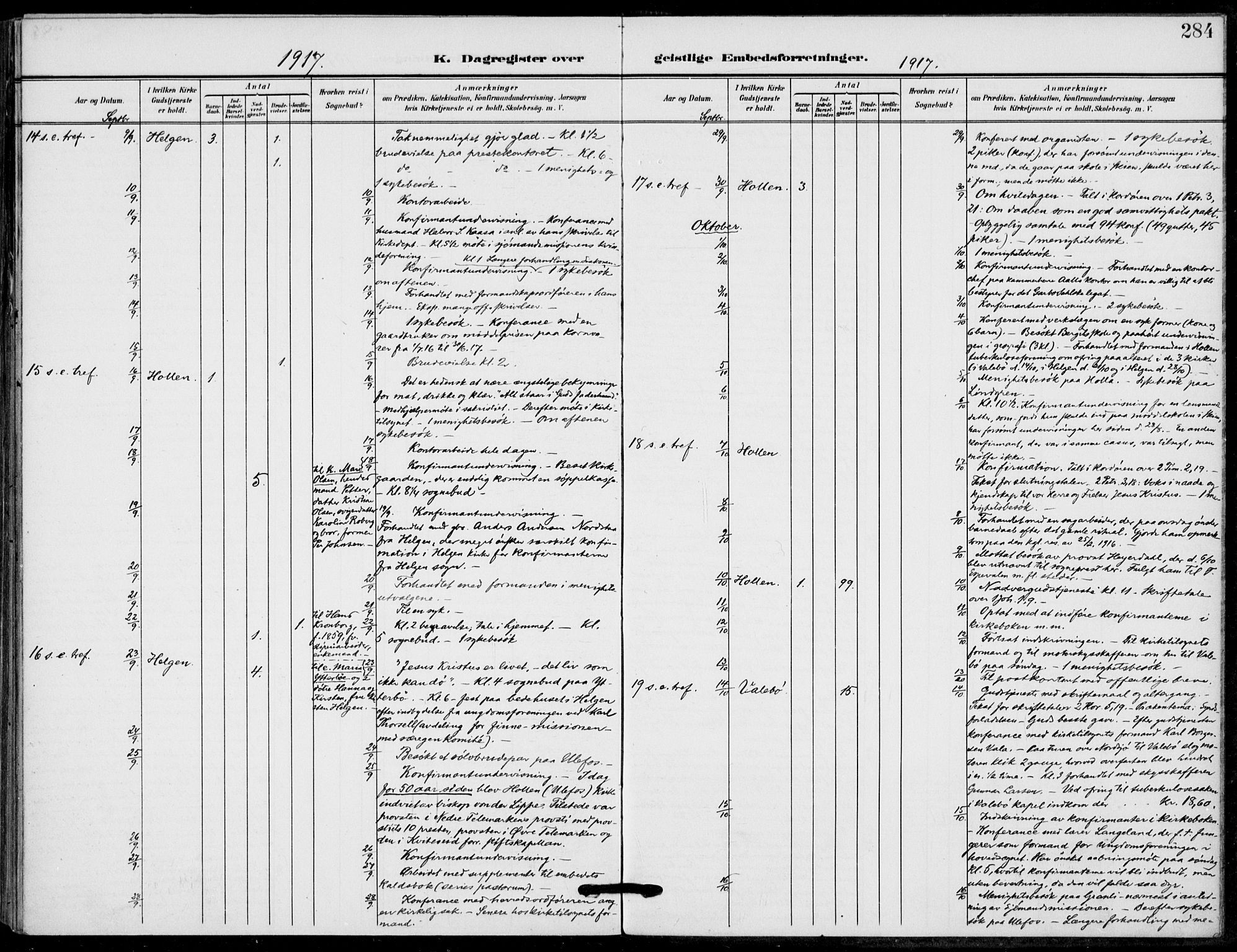 Holla kirkebøker, AV/SAKO-A-272/F/Fa/L0012: Parish register (official) no. 12, 1907-1923, p. 284