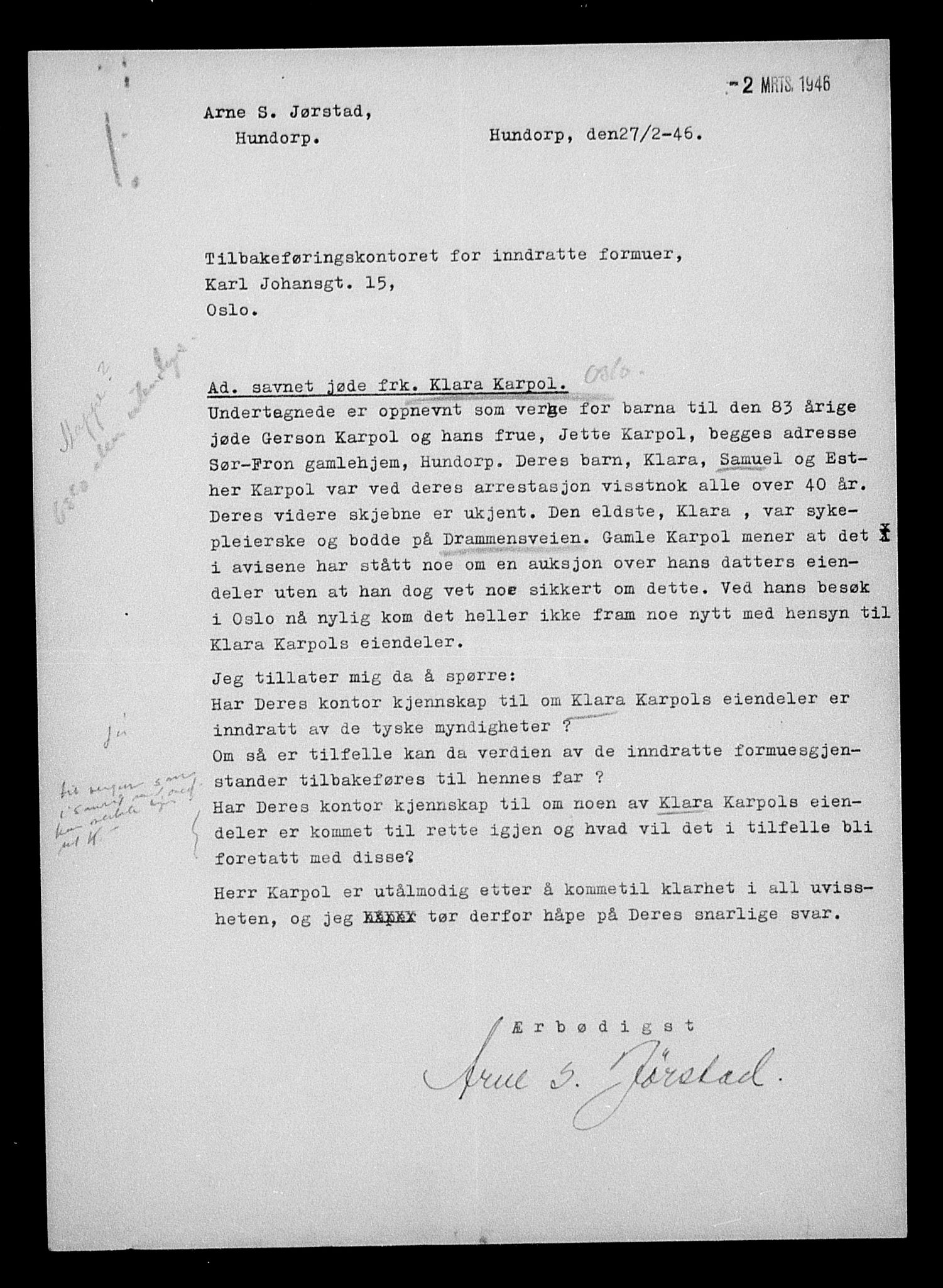 Justisdepartementet, Tilbakeføringskontoret for inndratte formuer, AV/RA-S-1564/H/Hc/Hcc/L0949: --, 1945-1947, p. 386