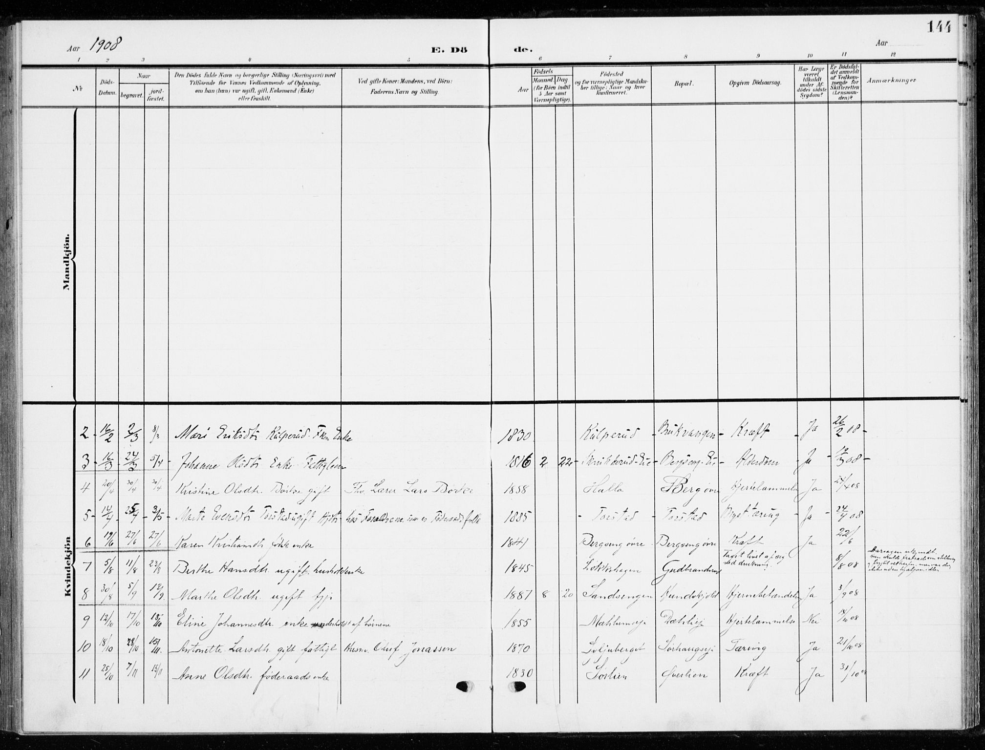 Ringsaker prestekontor, SAH/PREST-014/K/Ka/L0021: Parish register (official) no. 21, 1905-1920, p. 144