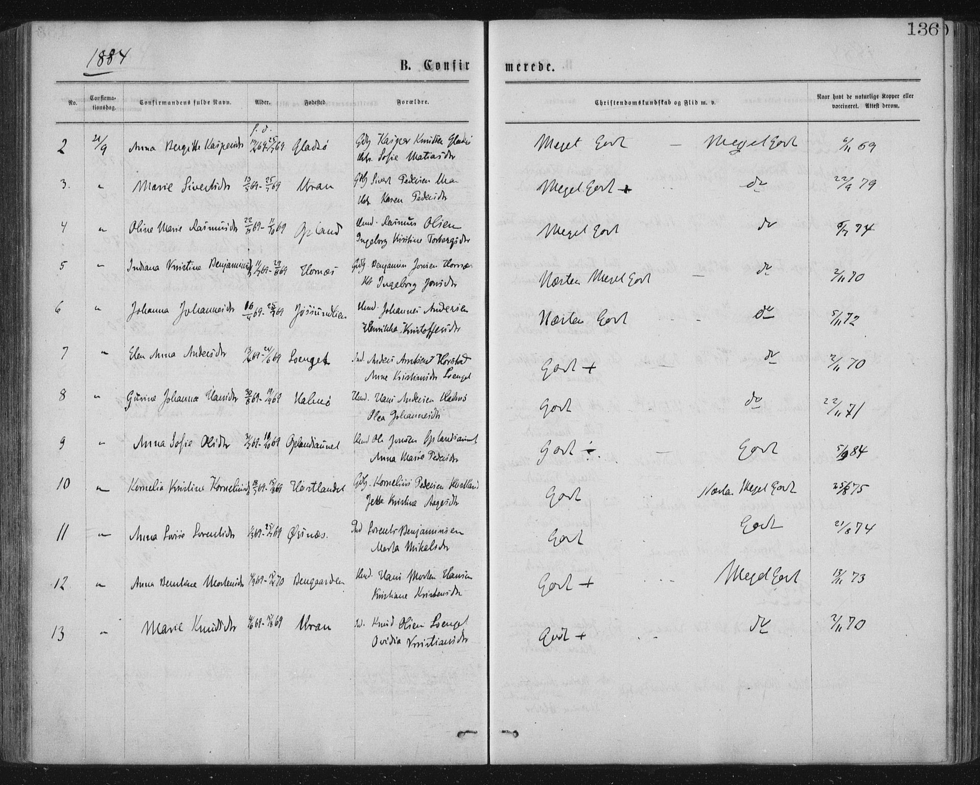 Ministerialprotokoller, klokkerbøker og fødselsregistre - Nord-Trøndelag, AV/SAT-A-1458/771/L0596: Parish register (official) no. 771A03, 1870-1884, p. 136