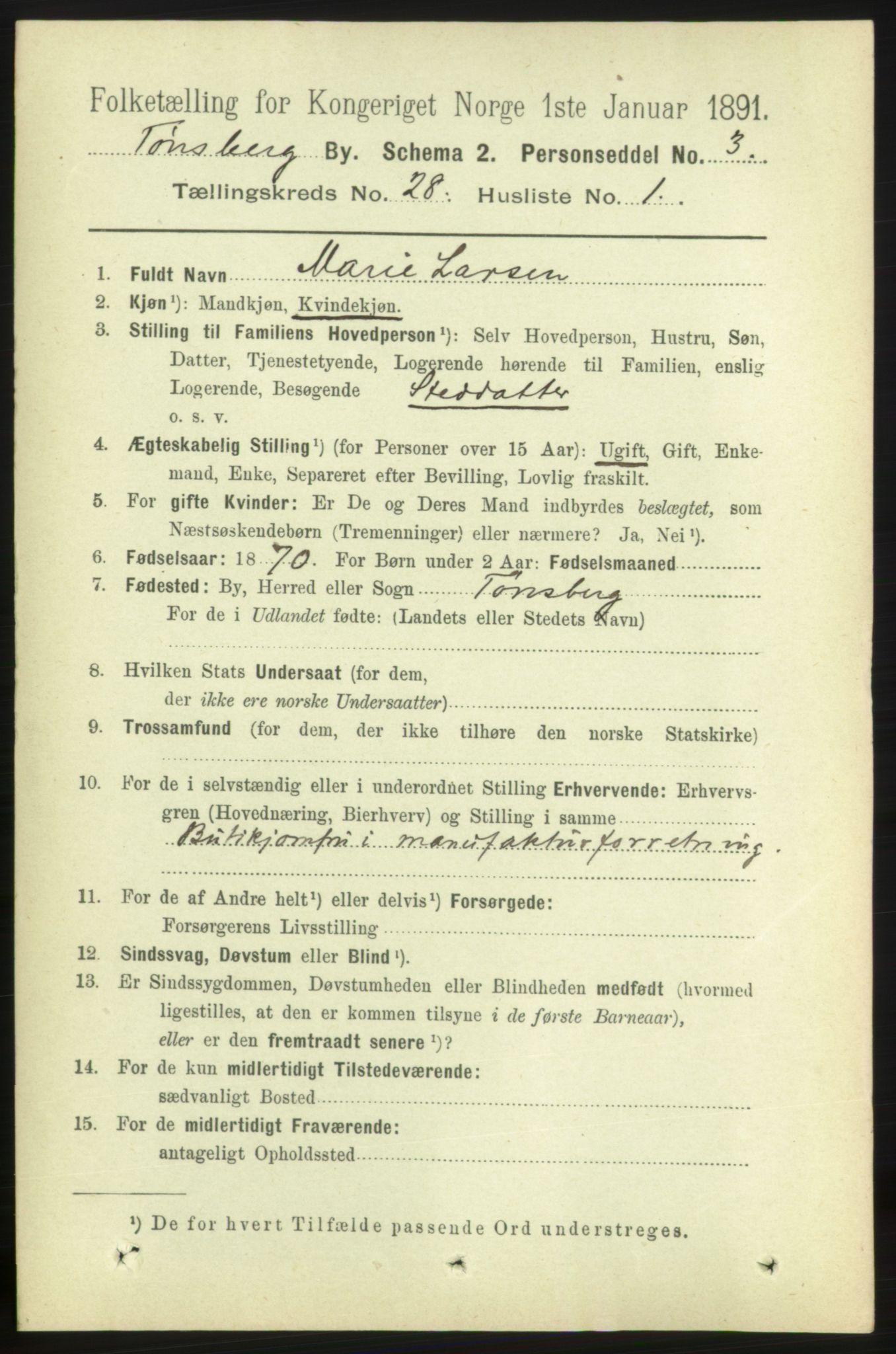 RA, 1891 census for 0705 Tønsberg, 1891, p. 6916