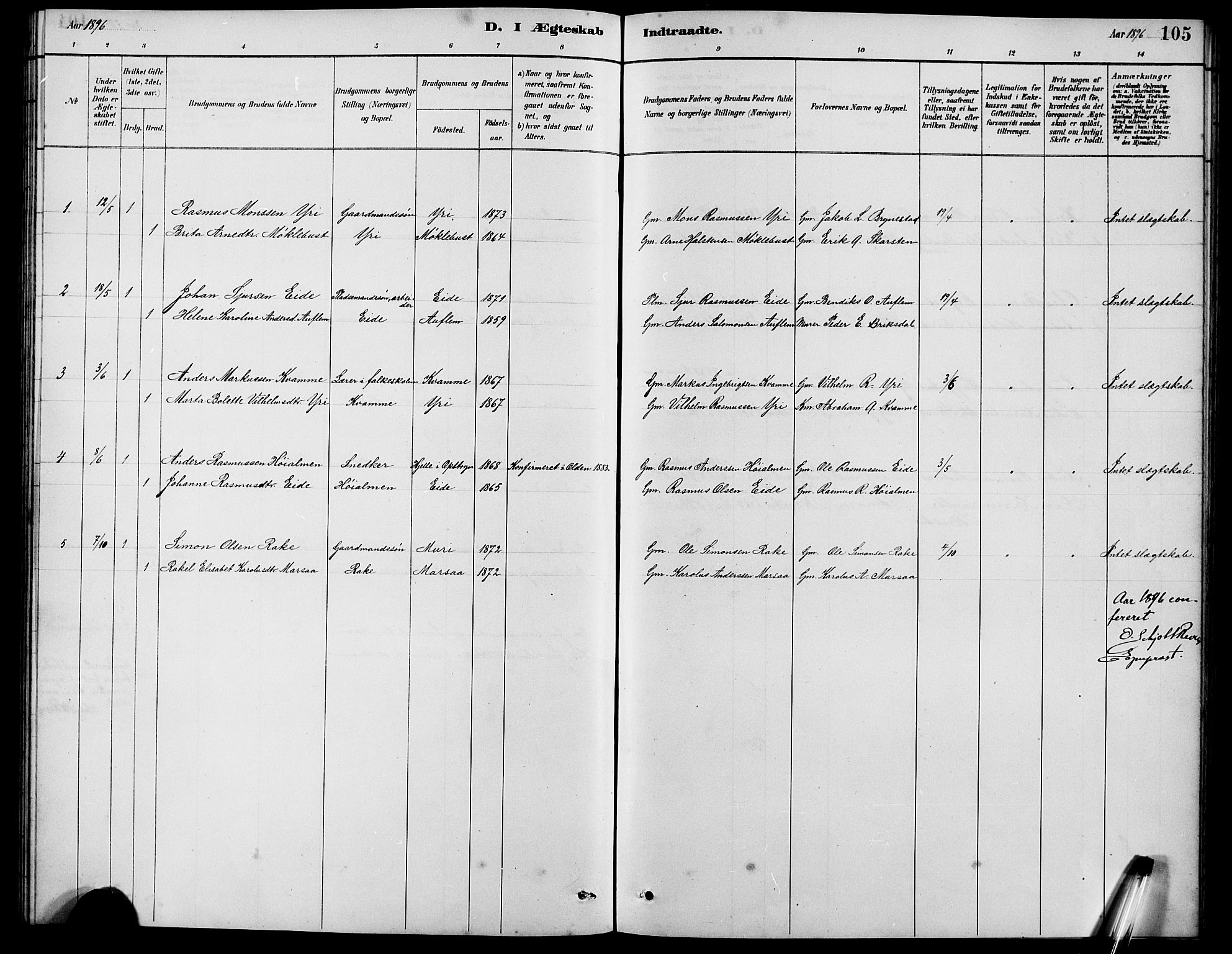 Innvik sokneprestembete, AV/SAB-A-80501: Parish register (copy) no. B 3, 1886-1897, p. 105