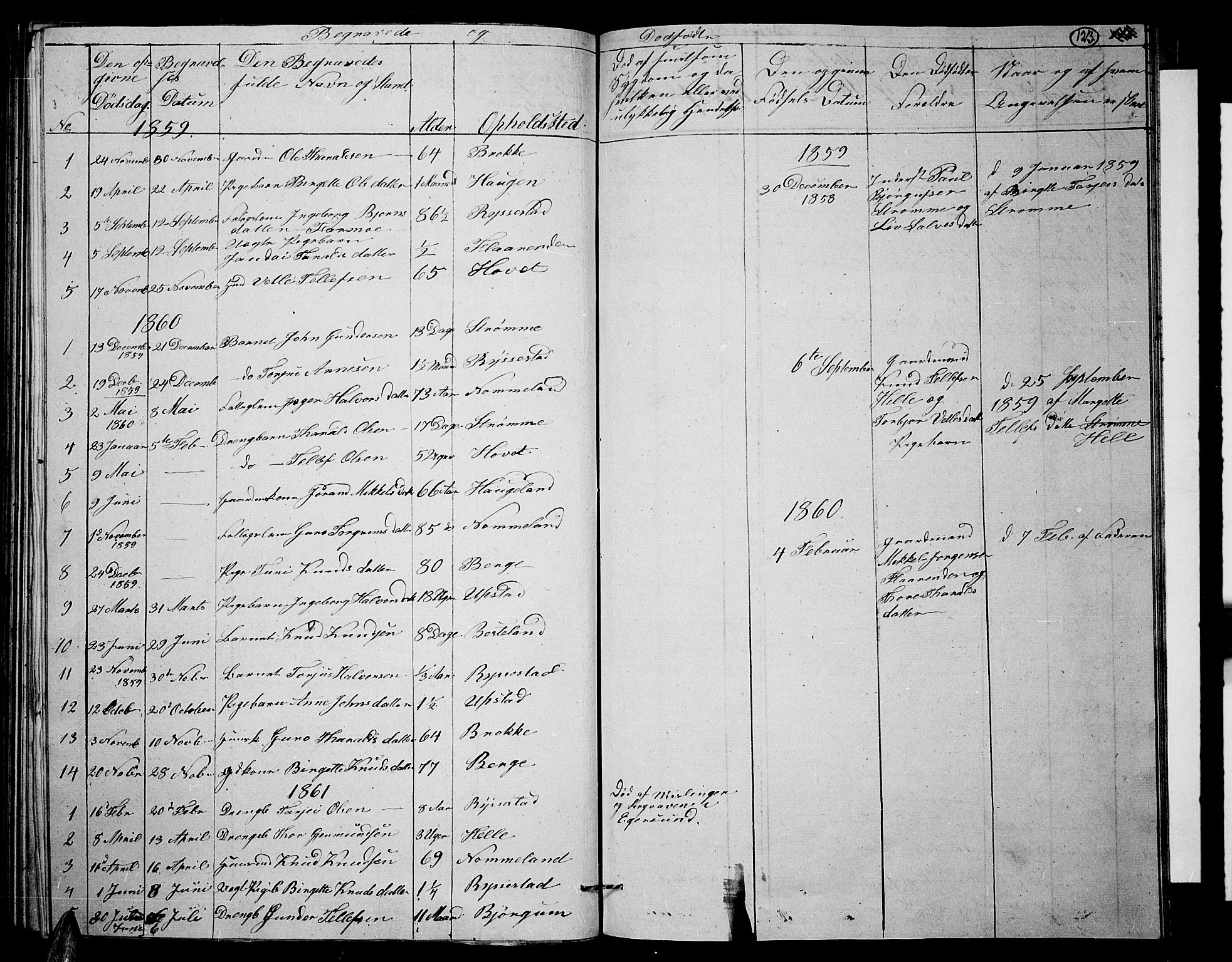 Valle sokneprestkontor, SAK/1111-0044/F/Fb/Fbb/L0001: Parish register (copy) no. B 1, 1848-1875, p. 123