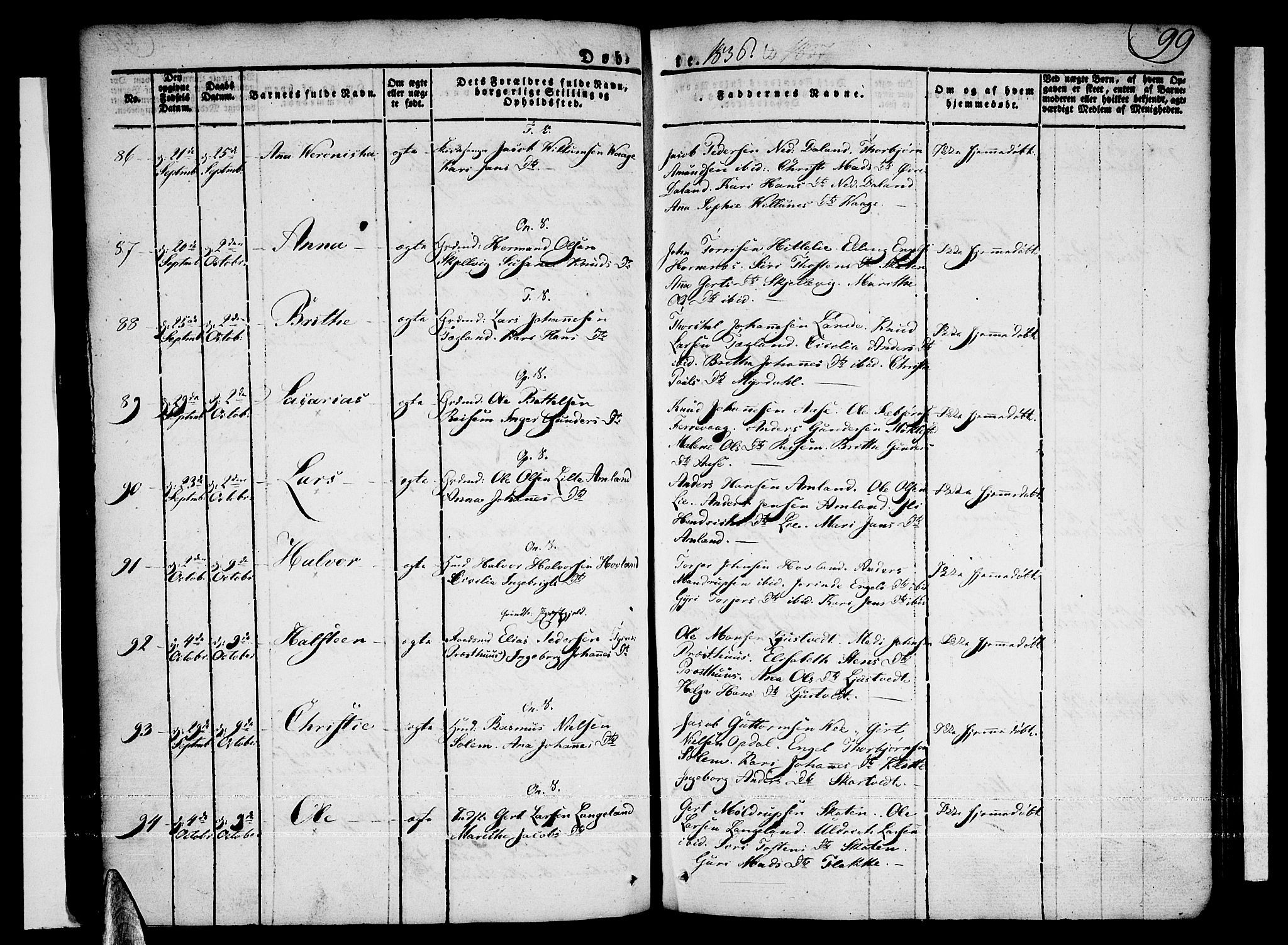 Tysnes sokneprestembete, AV/SAB-A-78601/H/Haa: Parish register (official) no. A 8, 1826-1837, p. 99