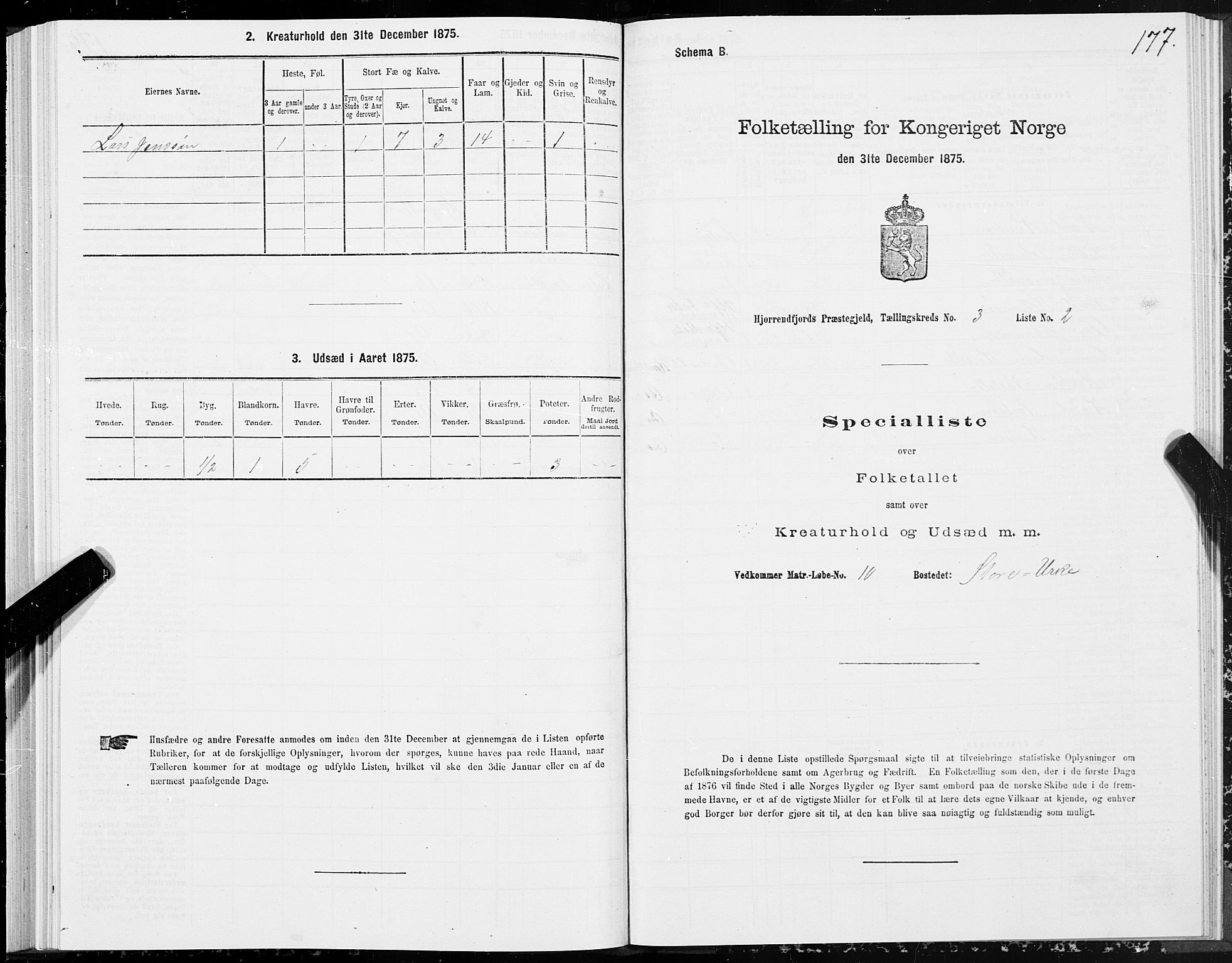 SAT, 1875 census for 1522P Hjørundfjord, 1875, p. 1177