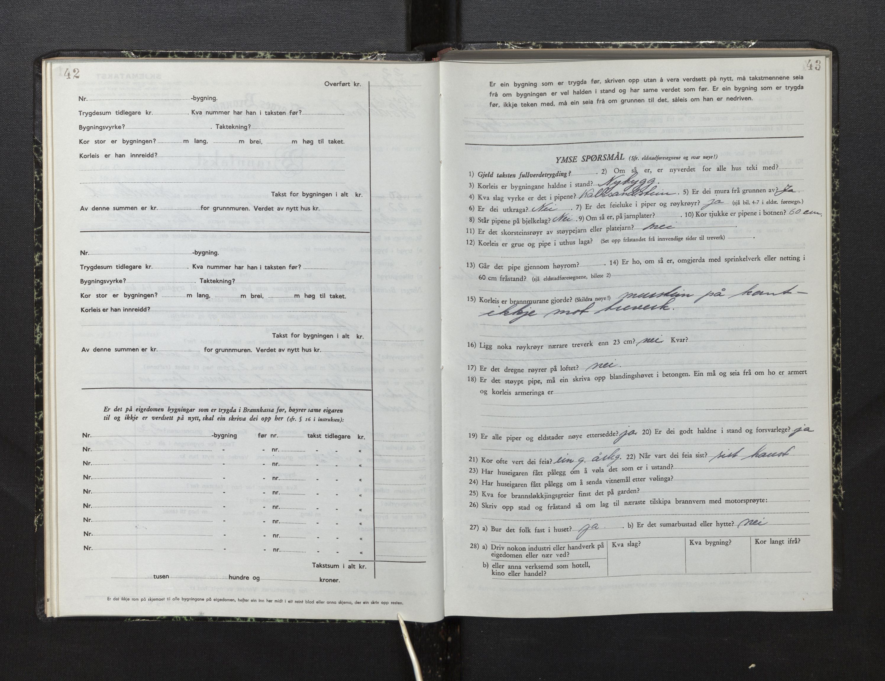 Lensmannen i Sveio, AV/SAB-A-35301/0012/L0010: Branntakstprotokoll, skjematakst, 1949-1954, p. 42-43