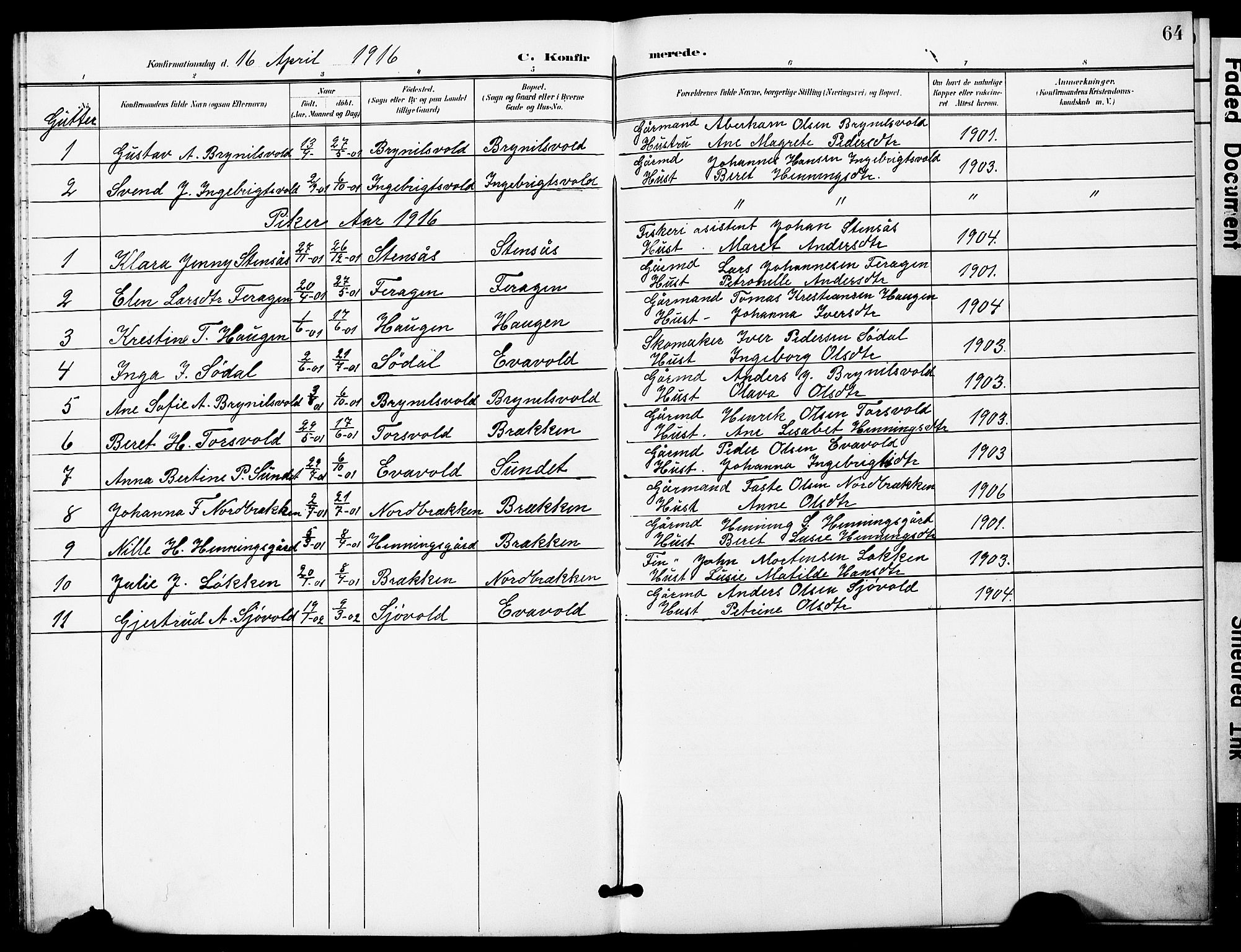 Ministerialprotokoller, klokkerbøker og fødselsregistre - Sør-Trøndelag, SAT/A-1456/683/L0950: Parish register (copy) no. 683C02, 1897-1918, p. 64