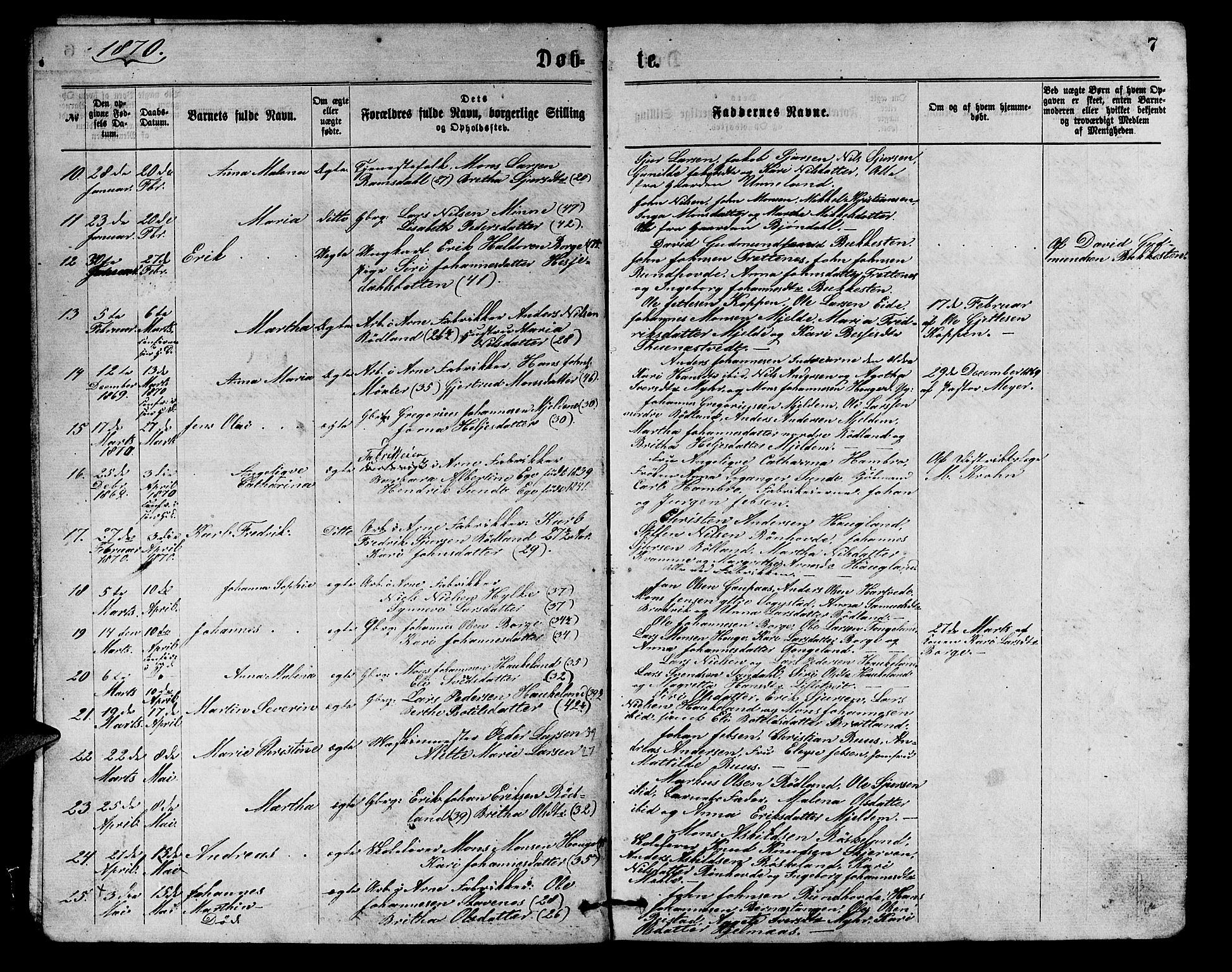 Arna Sokneprestembete, SAB/A-74001/H/Ha/Hab: Parish register (copy) no. A 1, 1869-1879, p. 7