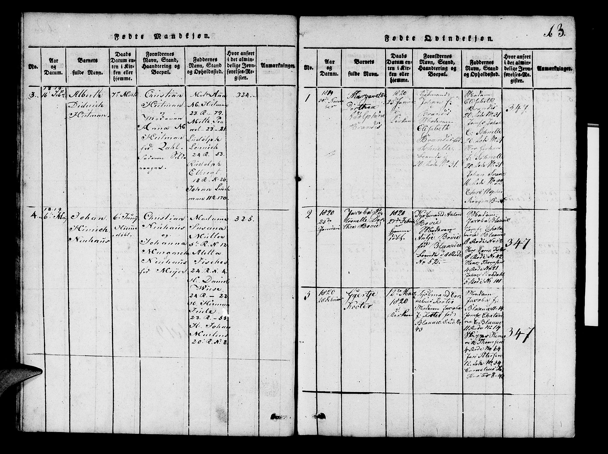 Mariakirken Sokneprestembete, SAB/A-76901/H/Hab/L0001: Parish register (copy) no. A 1, 1815-1846, p. 13