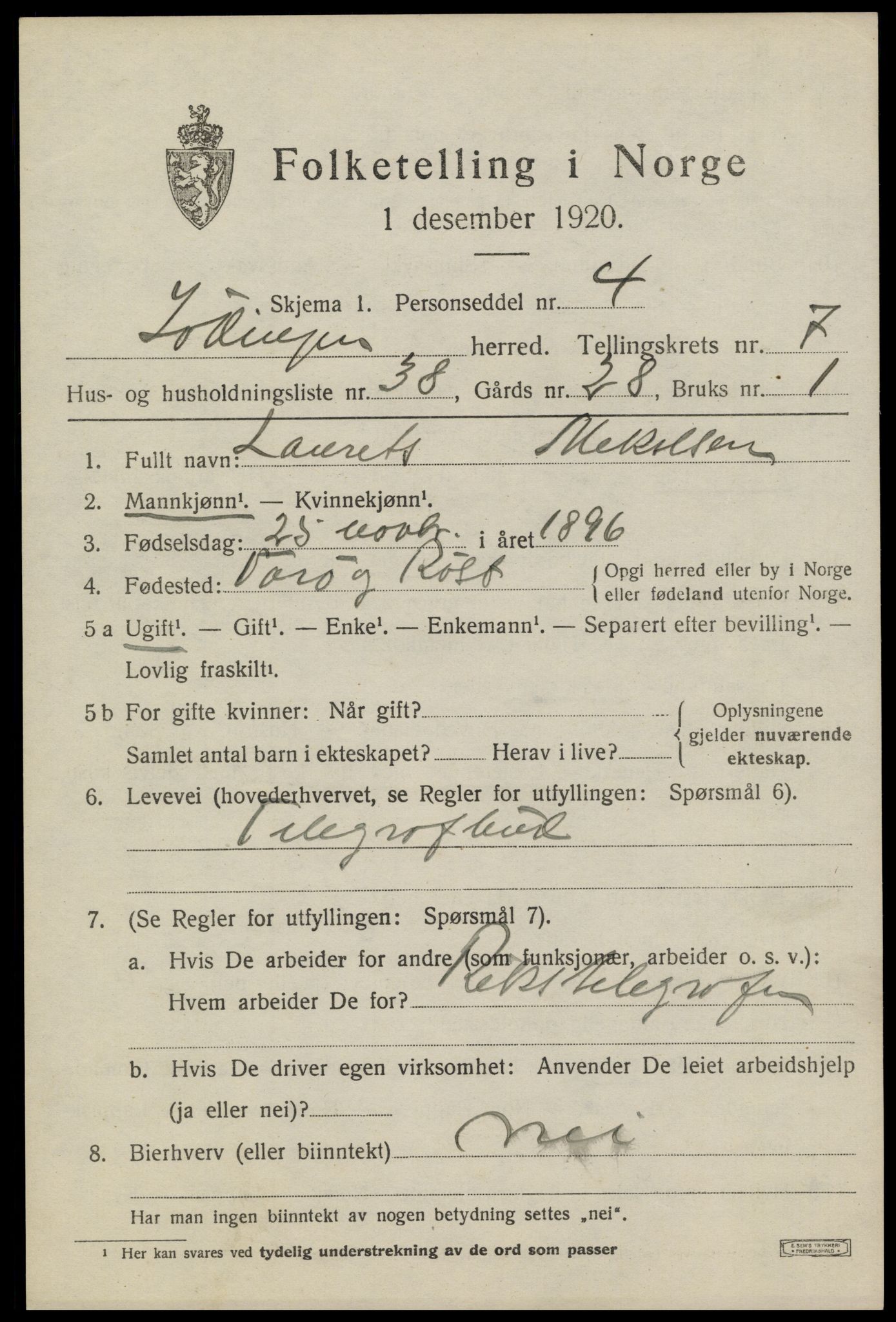 SAT, 1920 census for Lødingen, 1920, p. 4561