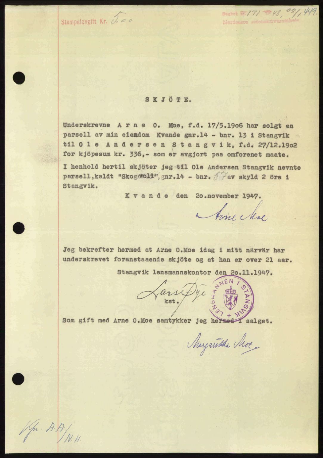 Nordmøre sorenskriveri, AV/SAT-A-4132/1/2/2Ca: Mortgage book no. A107, 1947-1948, Diary no: : 171/1948