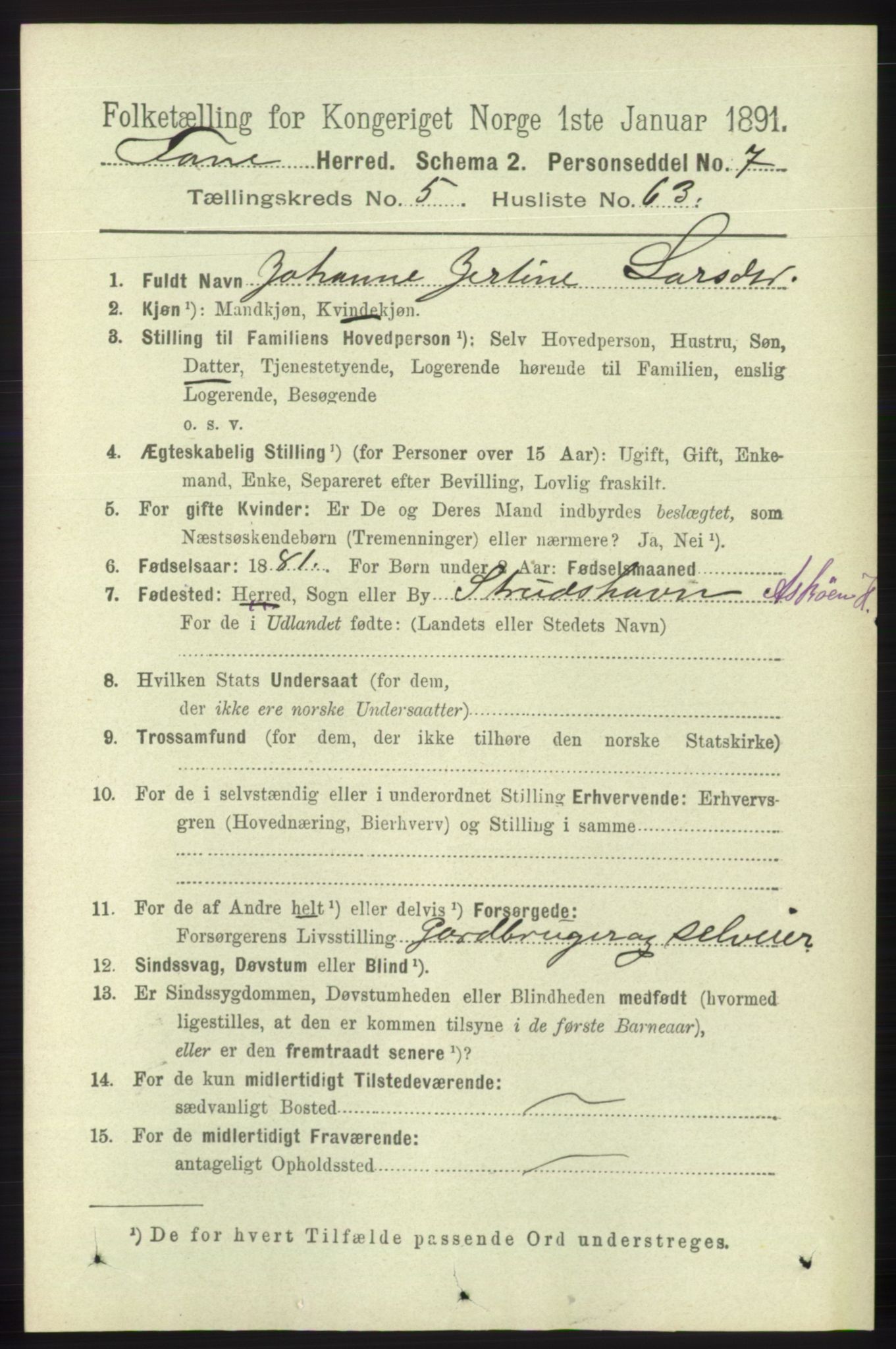 RA, 1891 census for 1249 Fana, 1891, p. 2495