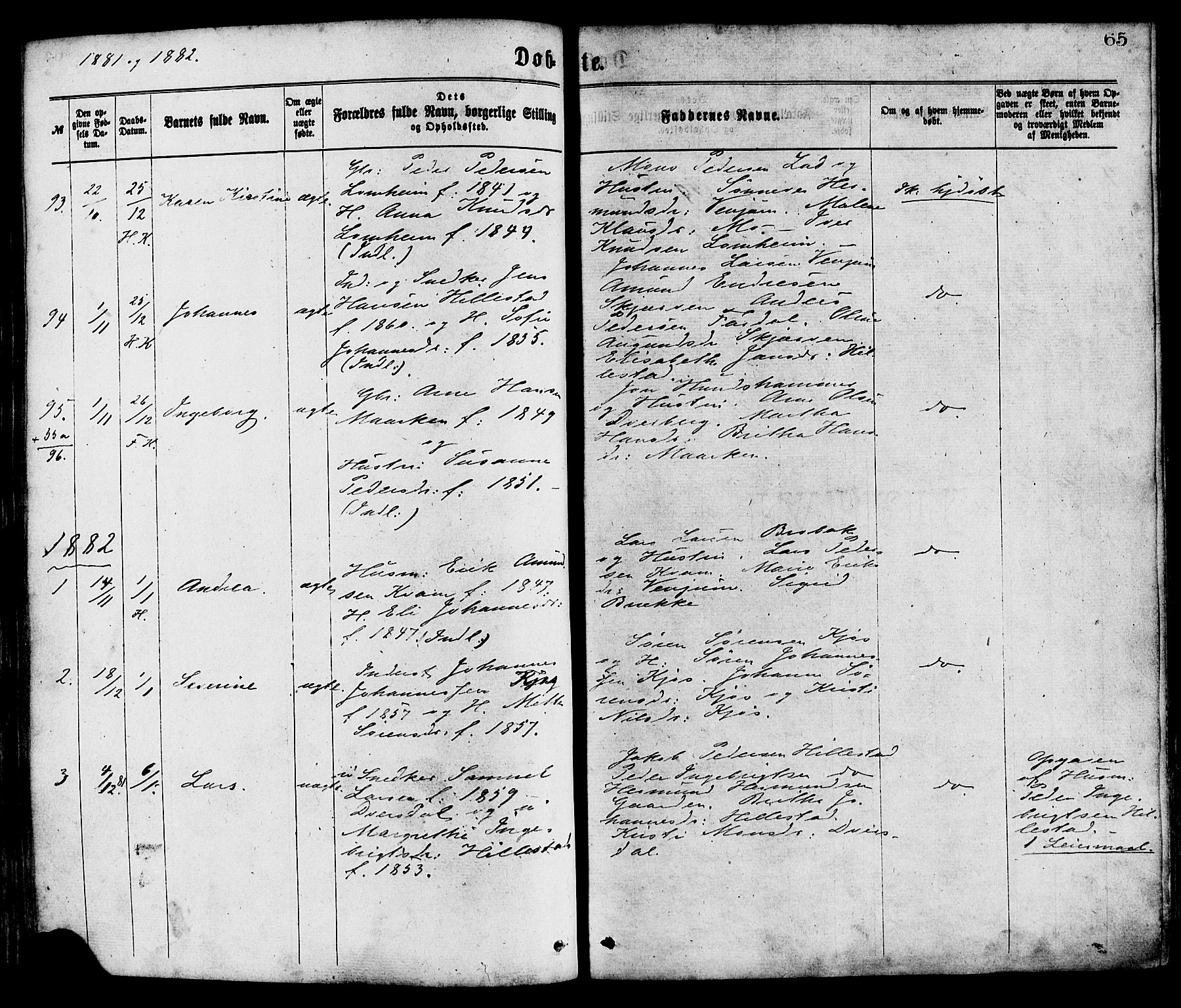 Hafslo sokneprestembete, AV/SAB-A-80301/H/Haa/Haaa/L0011: Parish register (official) no. A 11, 1873-1886, p. 65