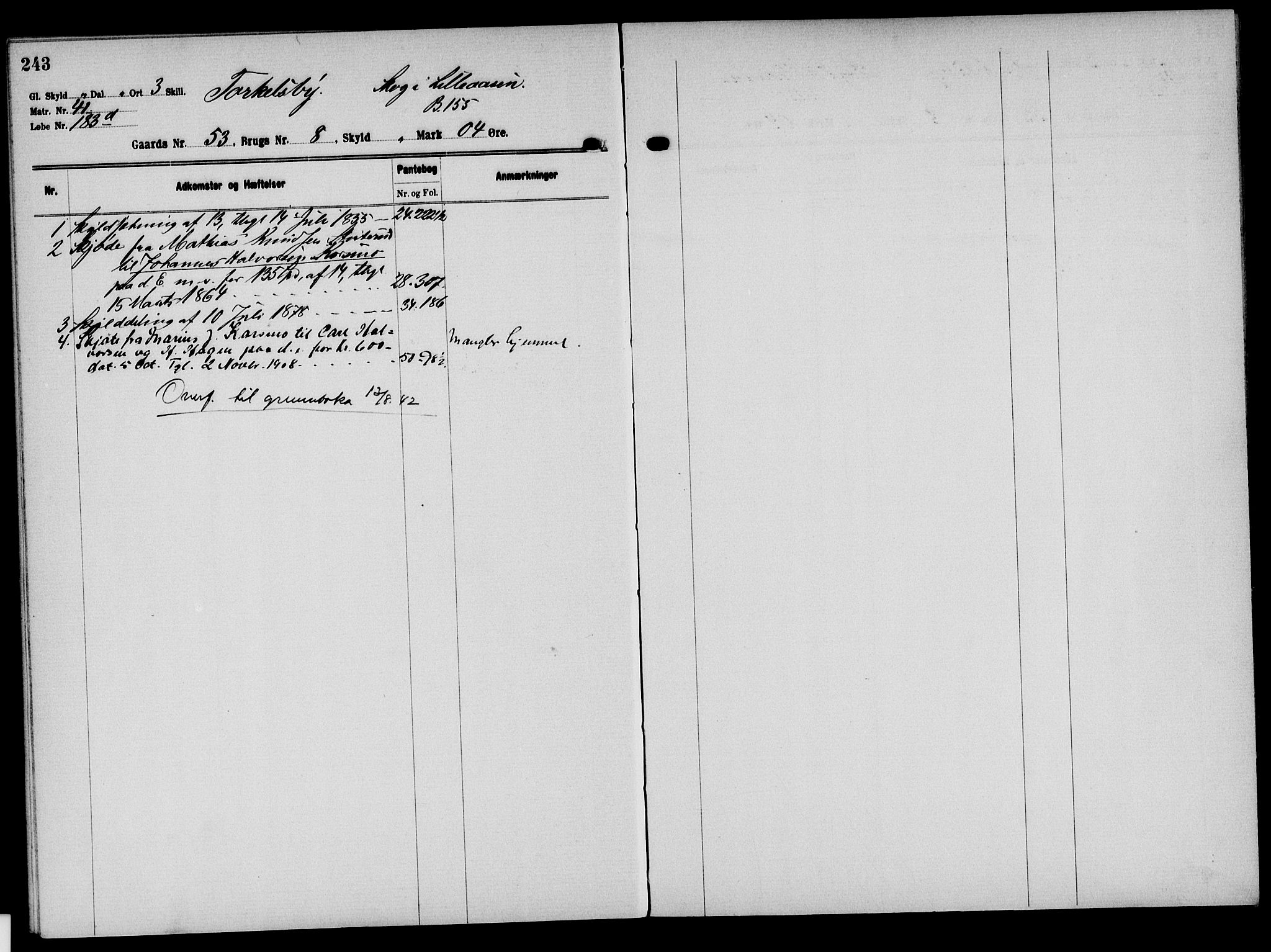 Solør tingrett, AV/SAH-TING-008/H/Ha/Hak/L0004: Mortgage register no. IV, 1900-1935, p. 243