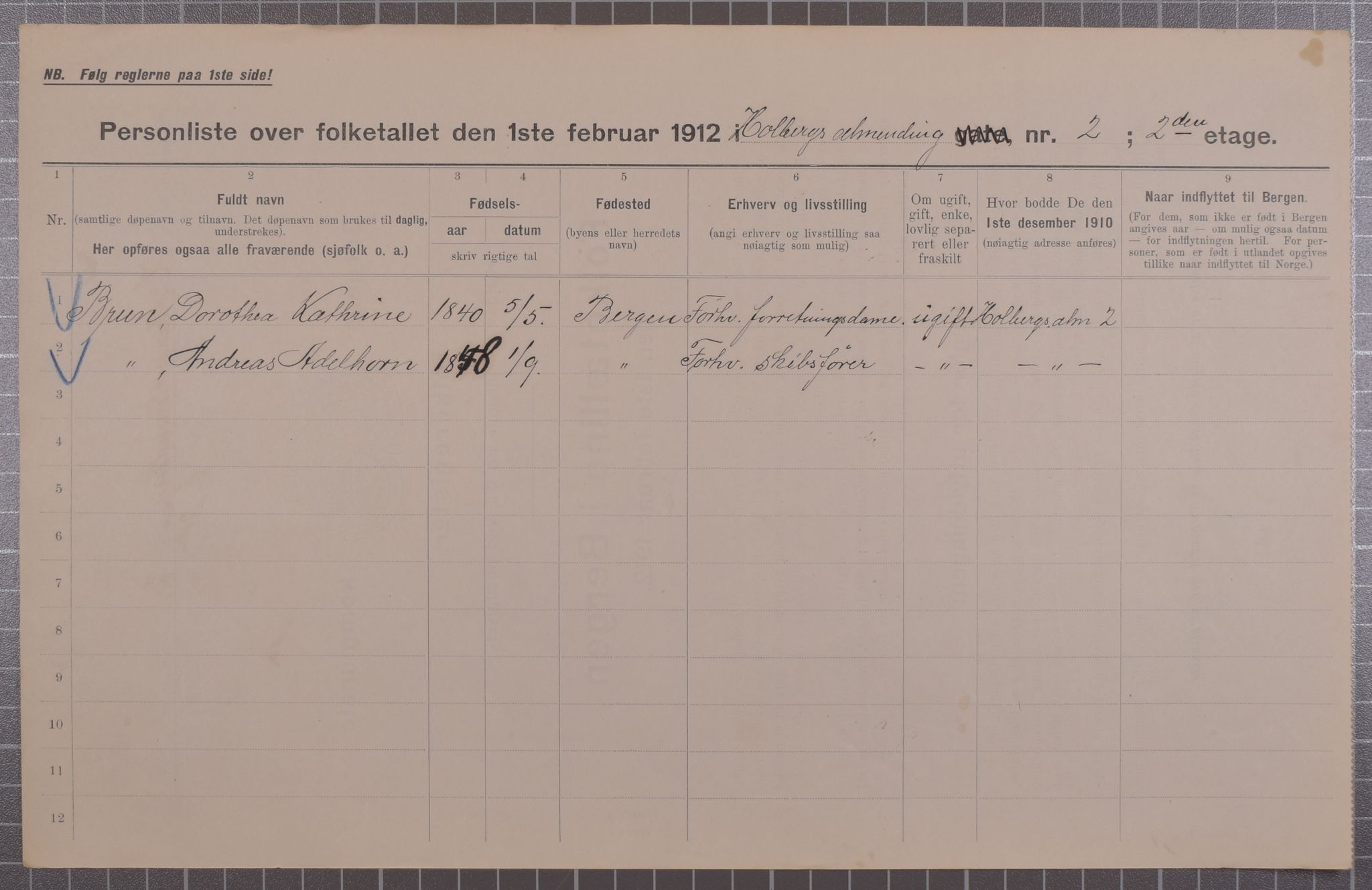 SAB, Municipal Census 1912 for Bergen, 1912, p. 3112