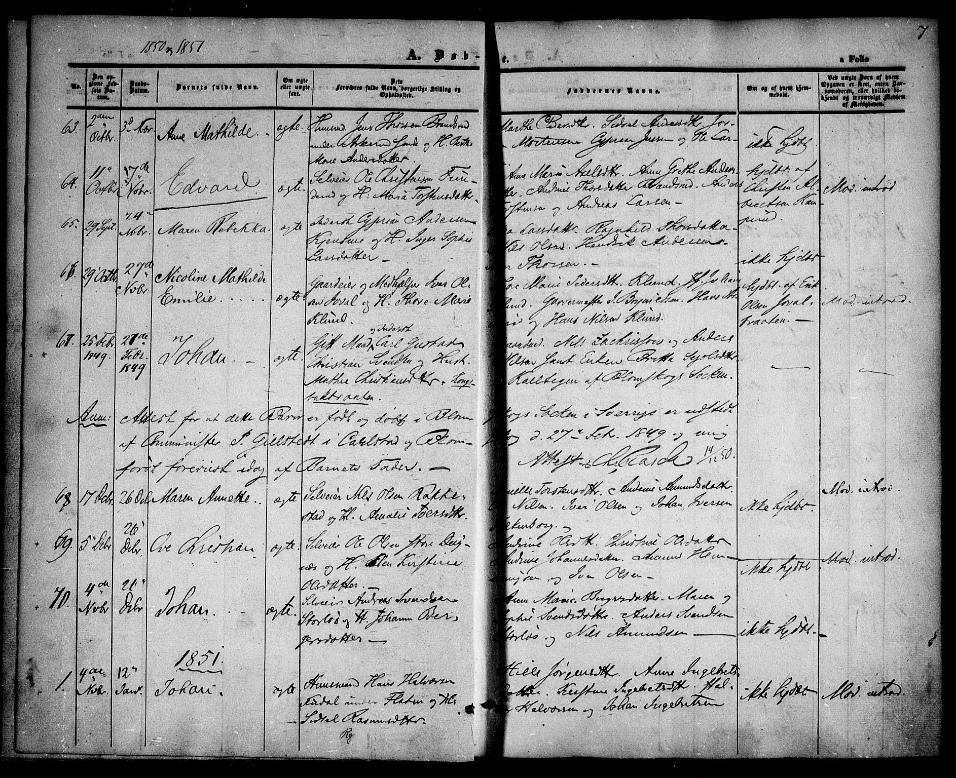 Rødenes prestekontor Kirkebøker, AV/SAO-A-2005/F/Fa/L0006: Parish register (official) no. I 6, 1850-1859, p. 7