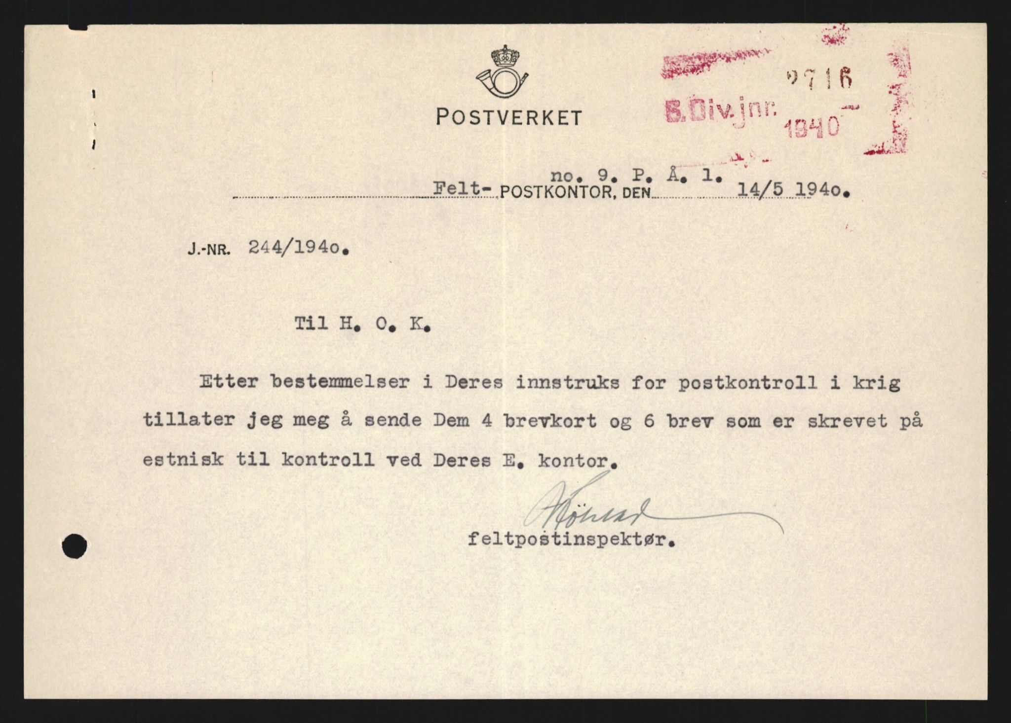 Forsvaret, Forsvarets krigshistoriske avdeling, AV/RA-RAFA-2017/Y/Yb/L0123: II-C-11-600  -  6. Divisjon med avdelinger, 1940, p. 696