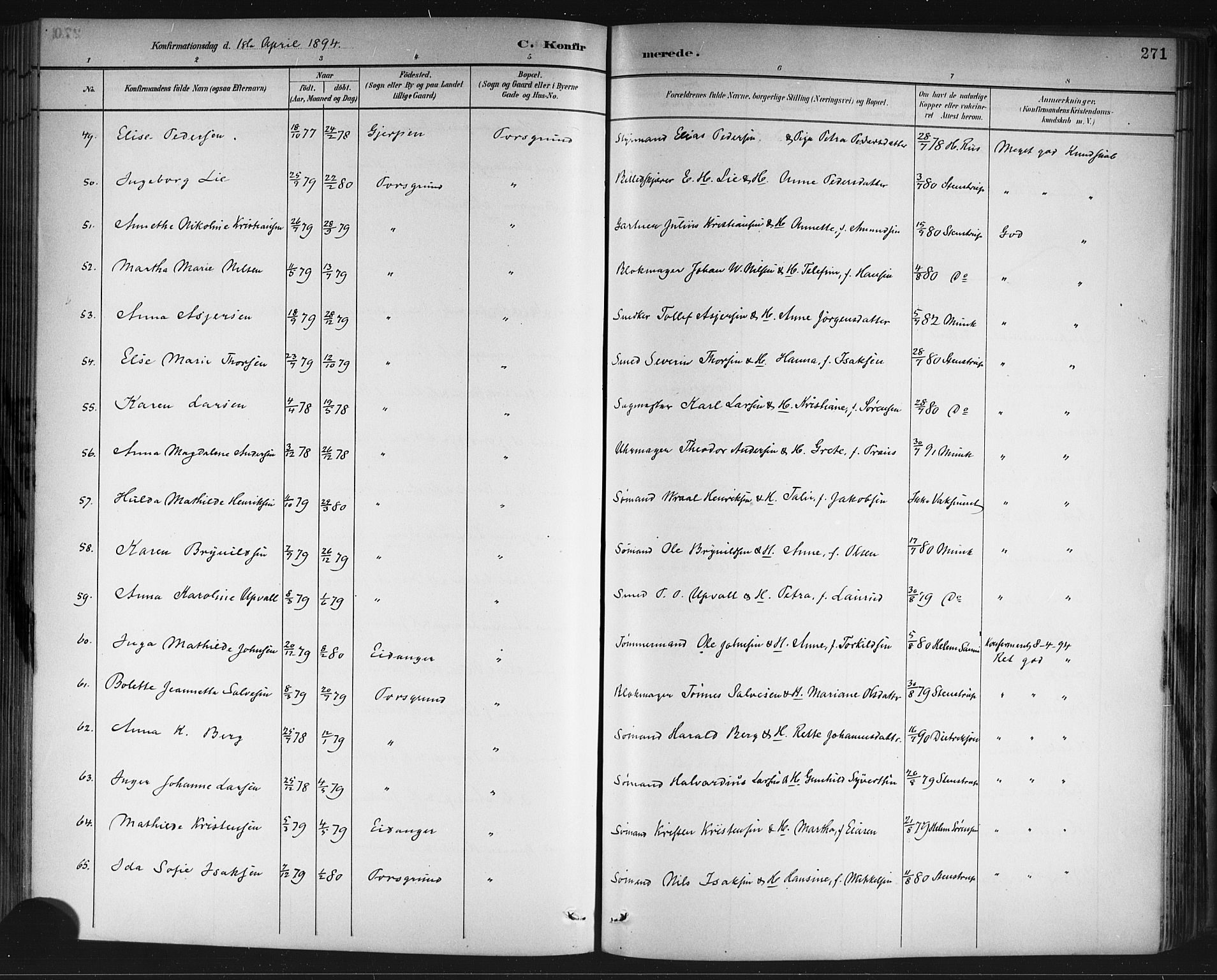 Porsgrunn kirkebøker , SAKO/A-104/G/Gb/L0005: Parish register (copy) no. II 5, 1883-1915, p. 271